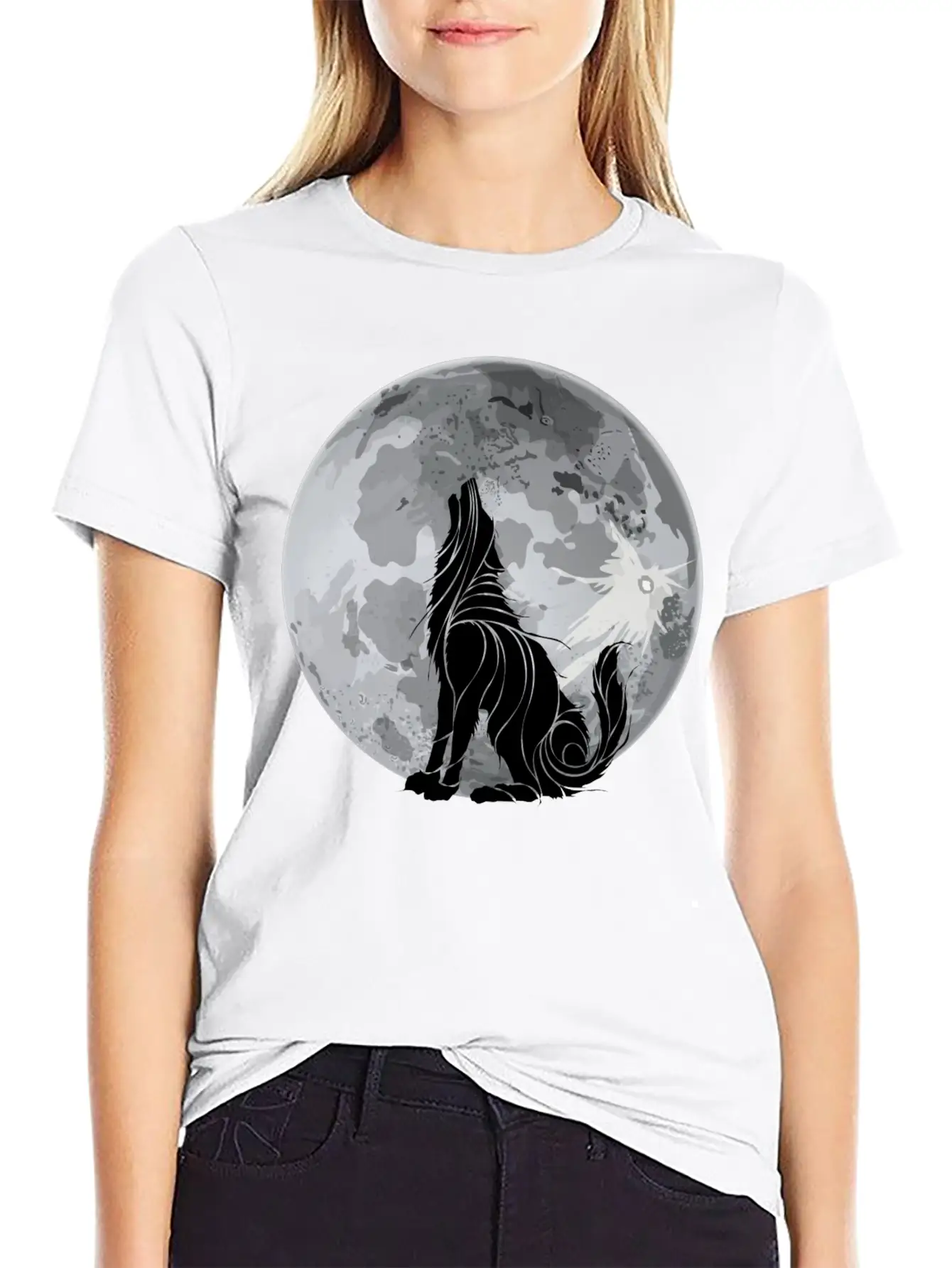Full Moon Wolf Dark Night, Alone As A Wolf Howling Unisex Short Sleeve Soft Cotton T-Shirt – Casual Everyday Wear