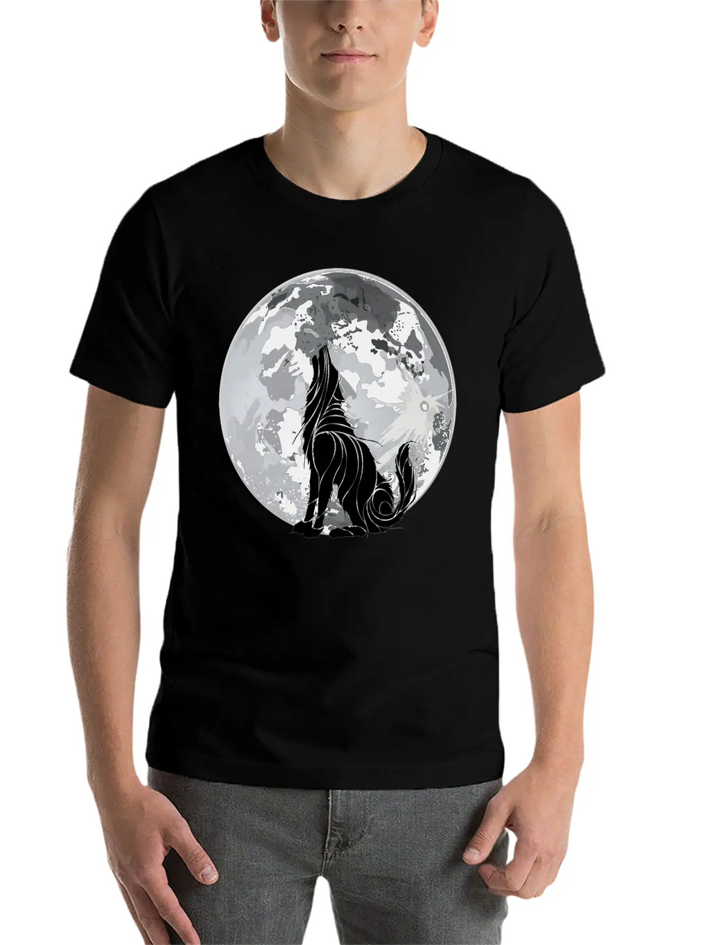 Full Moon Wolf Dark Night, Alone As A Wolf Howling Unisex Short Sleeve Soft Cotton T-Shirt – Casual Everyday Wear