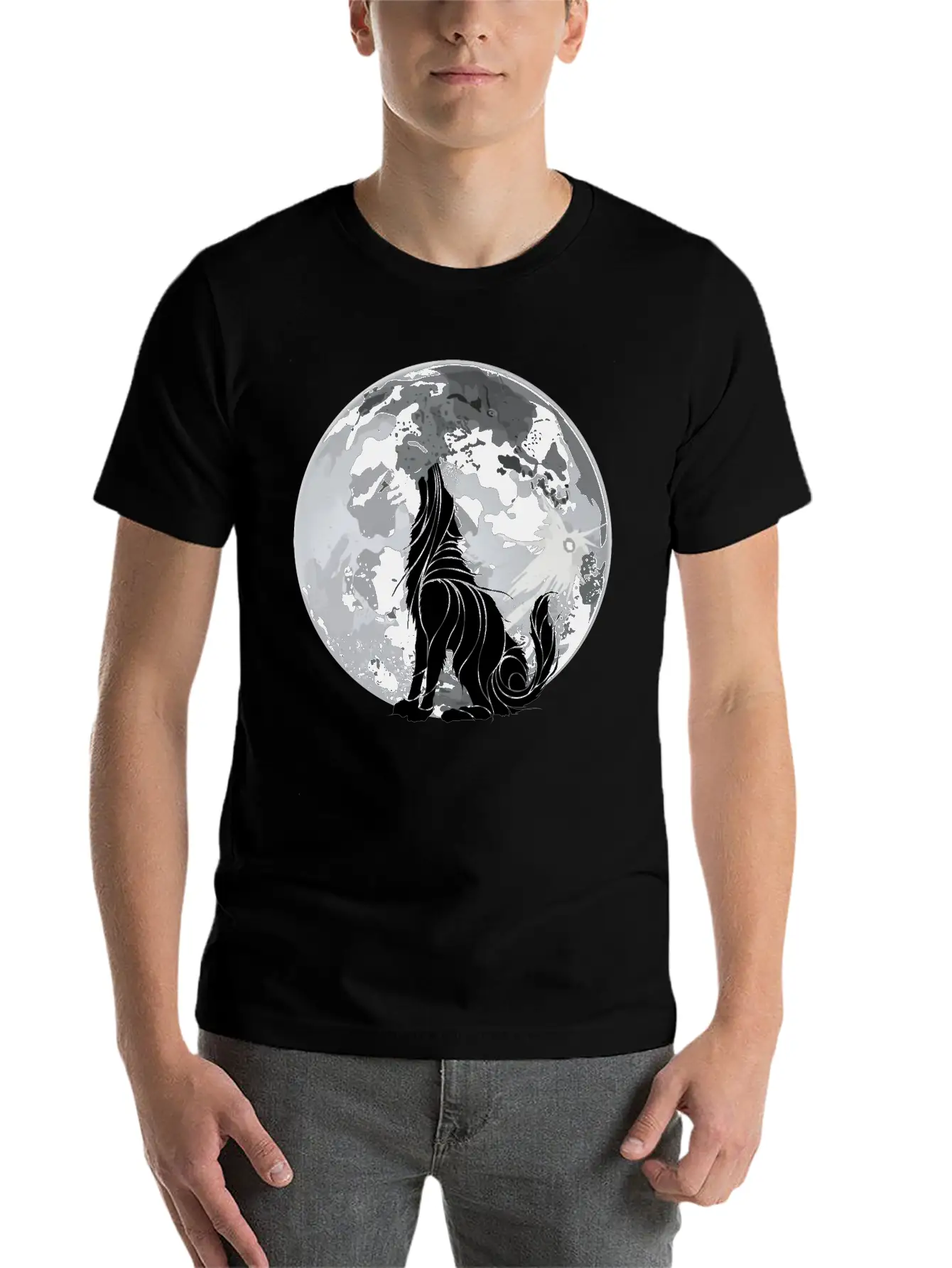 Full Moon Wolf Dark Night, Alone As A Wolf Howling Unisex Short Sleeve Soft Cotton T-Shirt – Casual Everyday Wear