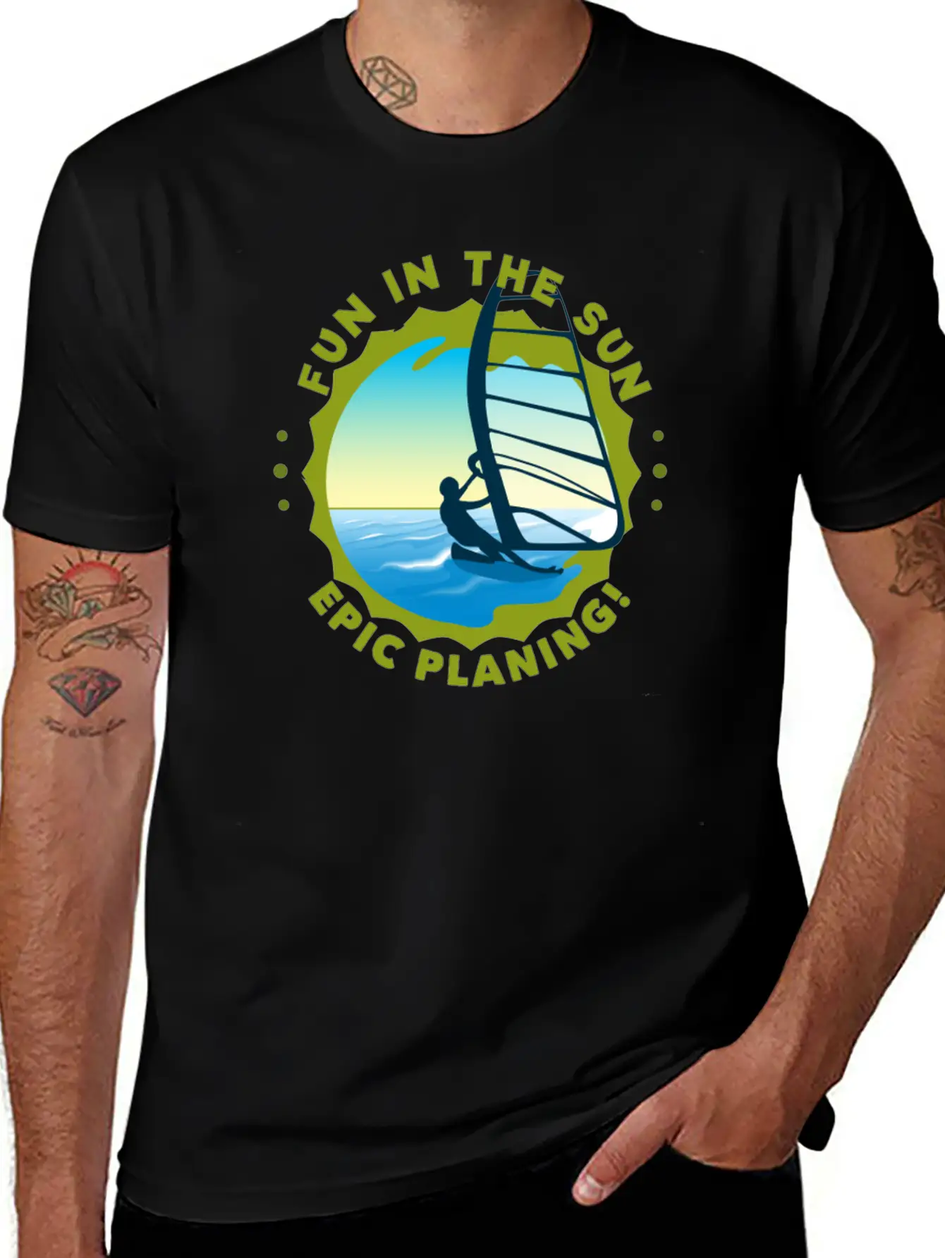 Fun In The Sun WIND Surfing Epic Planing! Stylish Everyday T-Shirt – Unisex Basic Cotton Tee