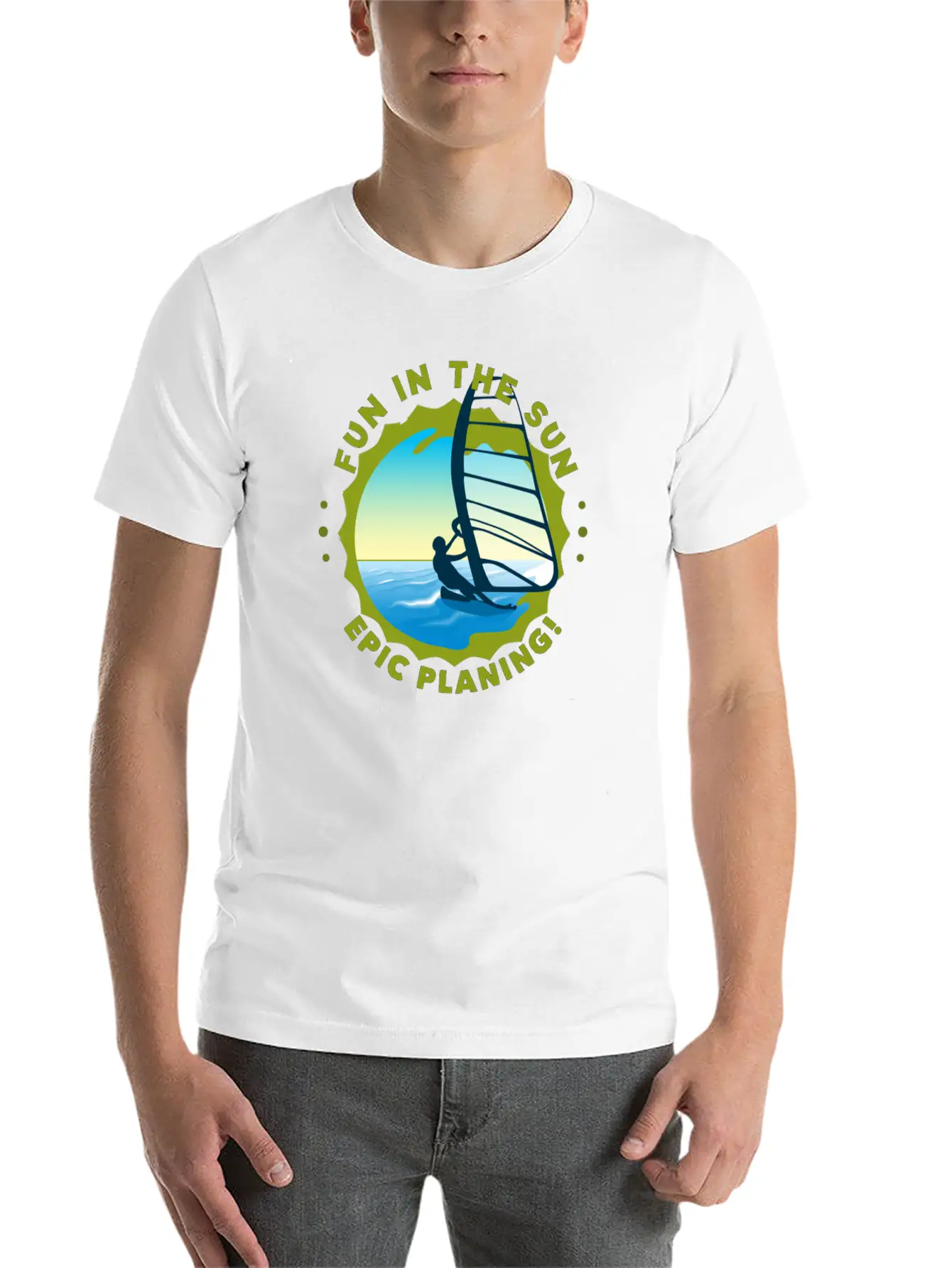 Fun In The Sun WIND Surfing Epic Planing! Stylish Everyday T-Shirt – Unisex Basic Cotton Tee