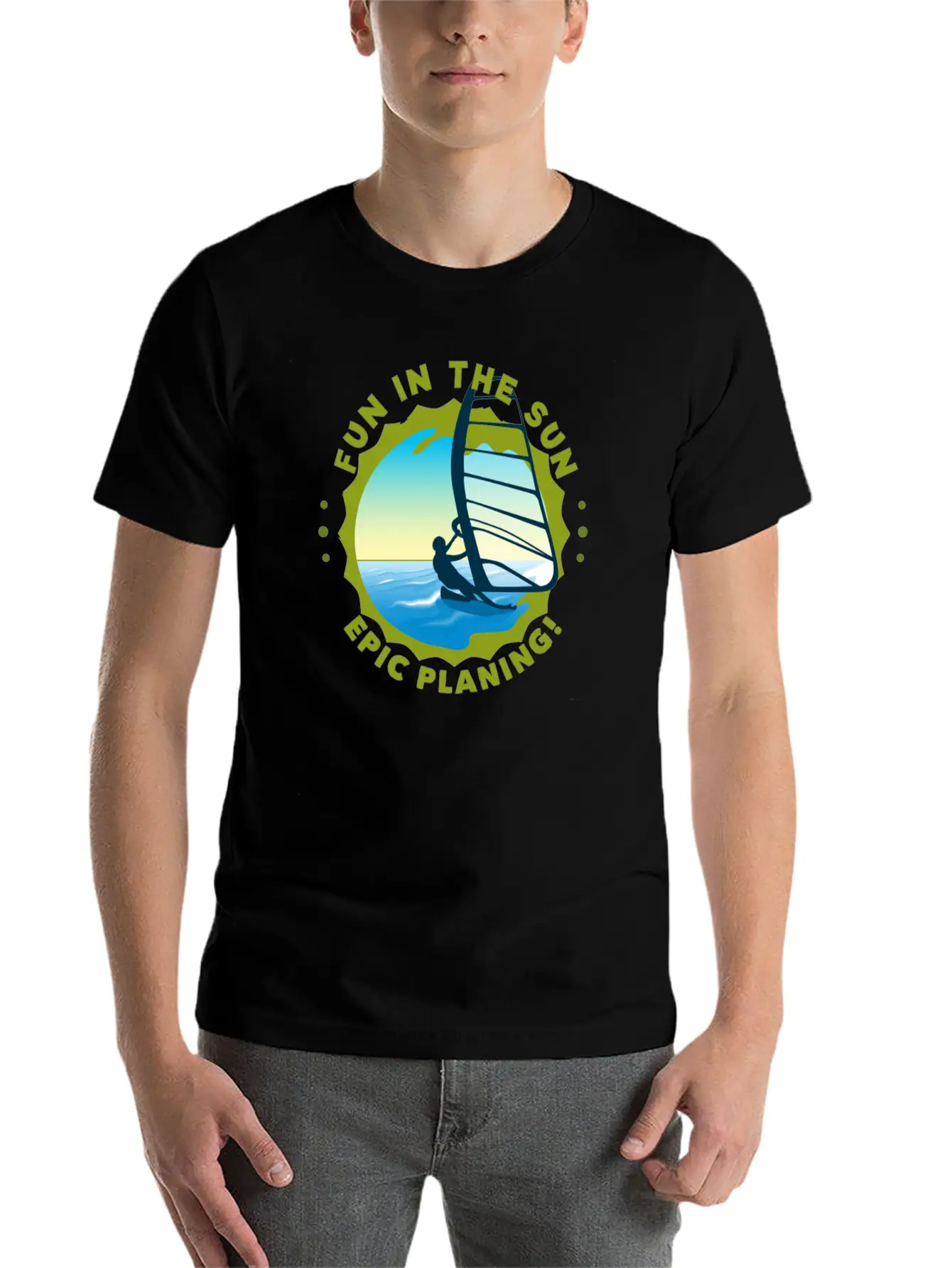 Fun In The Sun WIND Surfing Epic Planing! Stylish Everyday T-Shirt – Unisex Basic Cotton Tee