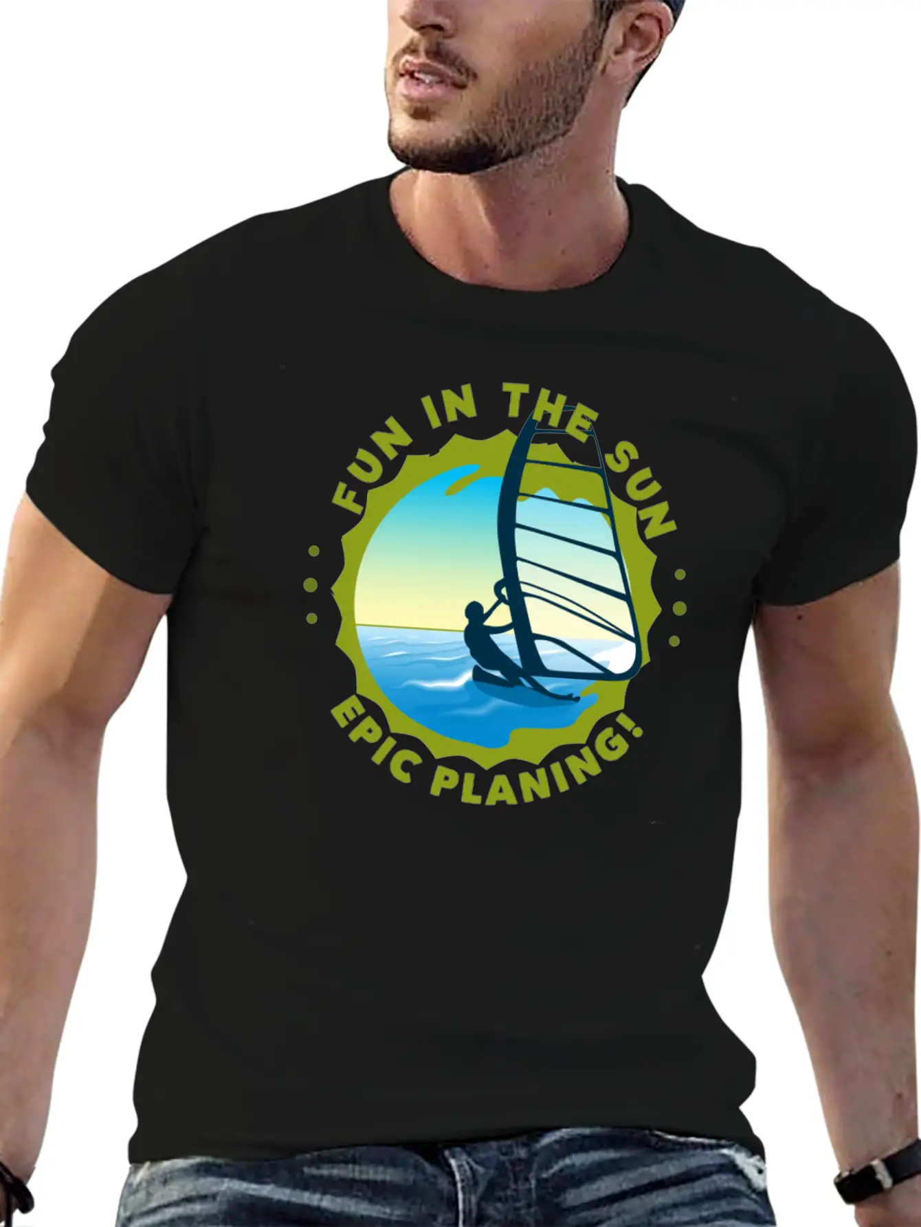 Fun In The Sun WIND Surfing Epic Planing! Stylish Everyday T-Shirt – Unisex Basic Cotton Tee