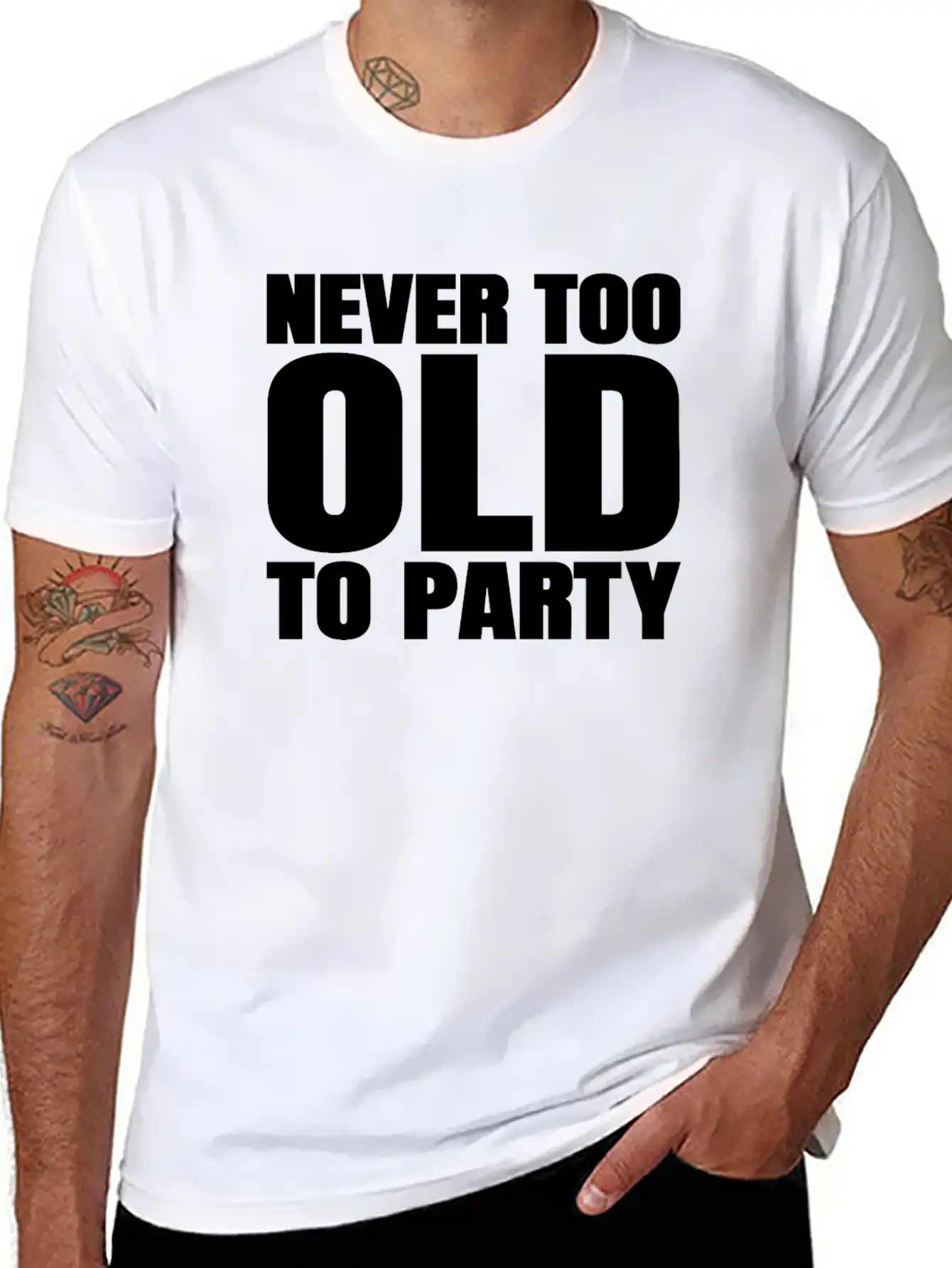 Funny Aging Gifts Never Too Old To Party Sarcasm Breathable Soft Cotton T-Shirt – Timeless Casual Look