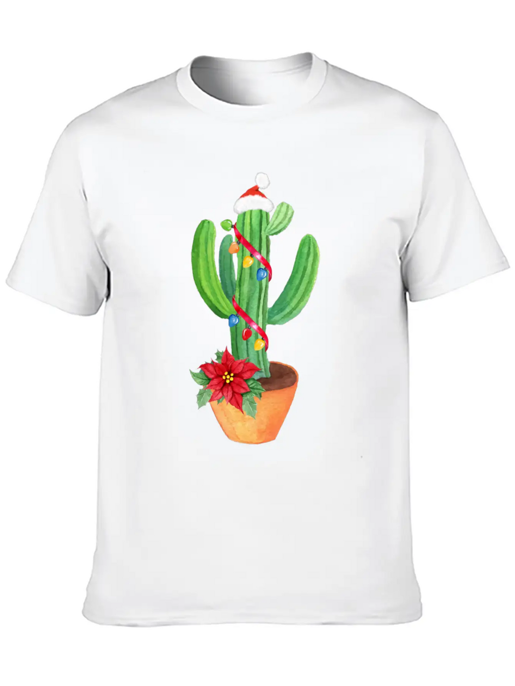 Funny Christmas Lights Cactus Santa Hat Cactus Essential Cotton Tee For Daily Outfits – Unisex Style