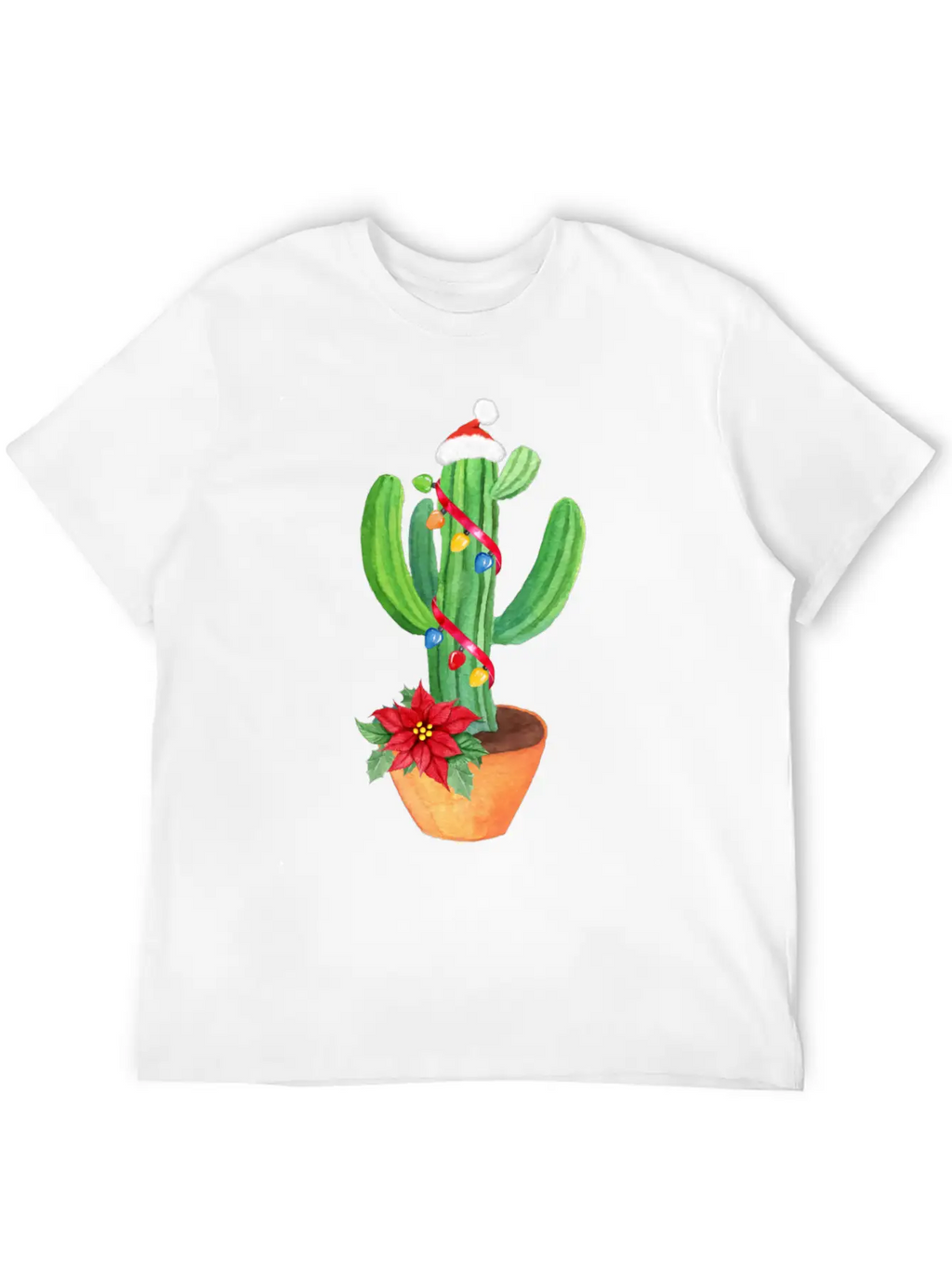 Funny Christmas Lights Cactus Santa Hat Cactus Essential Cotton Tee For Daily Outfits – Unisex Style