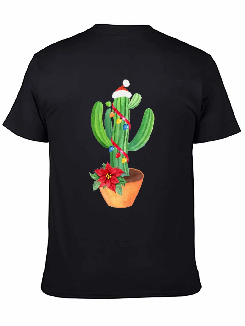 Funny Christmas Lights Cactus Santa Hat Cactus Essential Cotton Tee For Daily Outfits – Unisex Style