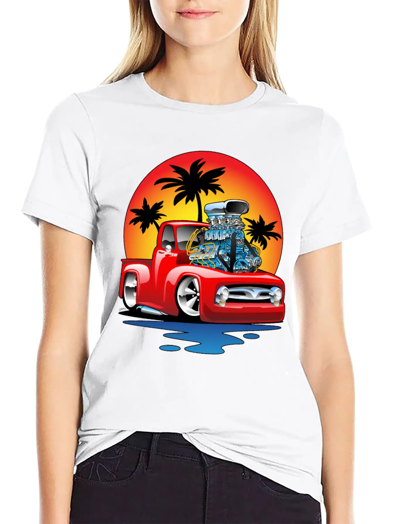 Funny Classic Pick-up Truck Hot Rod Cartoon Unisex Casual T-Shirt – Clean Design For Daily Comfort