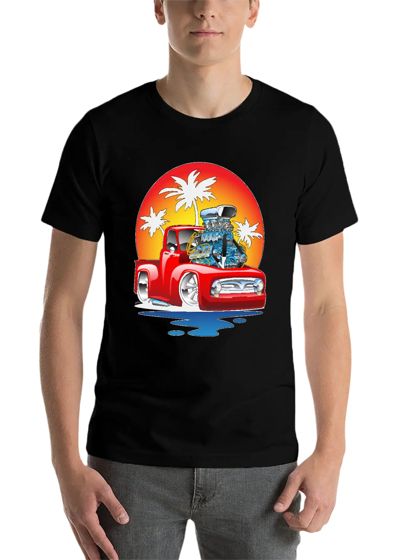 Funny Classic Pick-up Truck Hot Rod Cartoon Unisex Casual T-Shirt – Clean Design For Daily Comfort