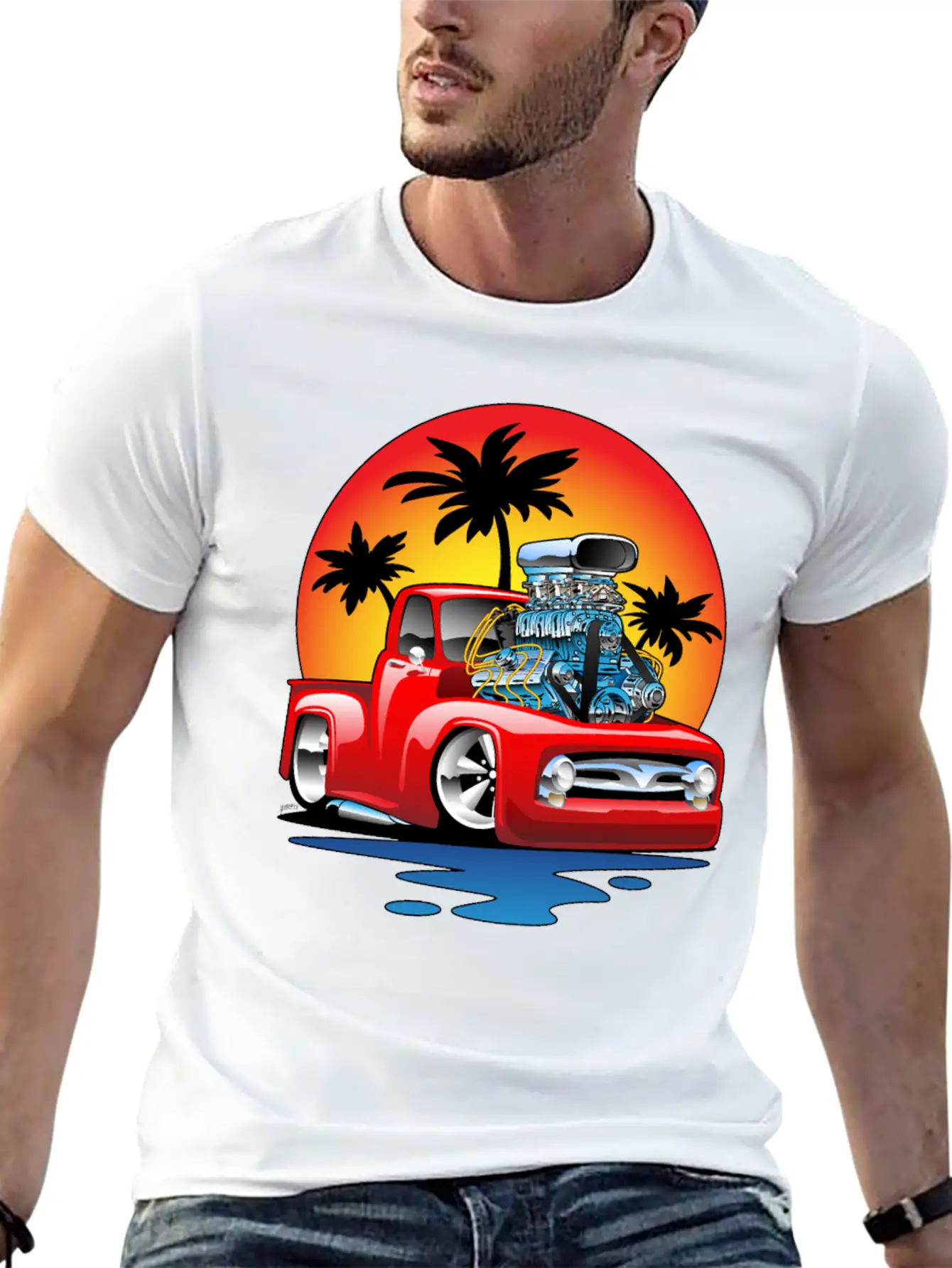 Funny Classic Pick-up Truck Hot Rod Cartoon Unisex Casual T-Shirt – Clean Design For Daily Comfort