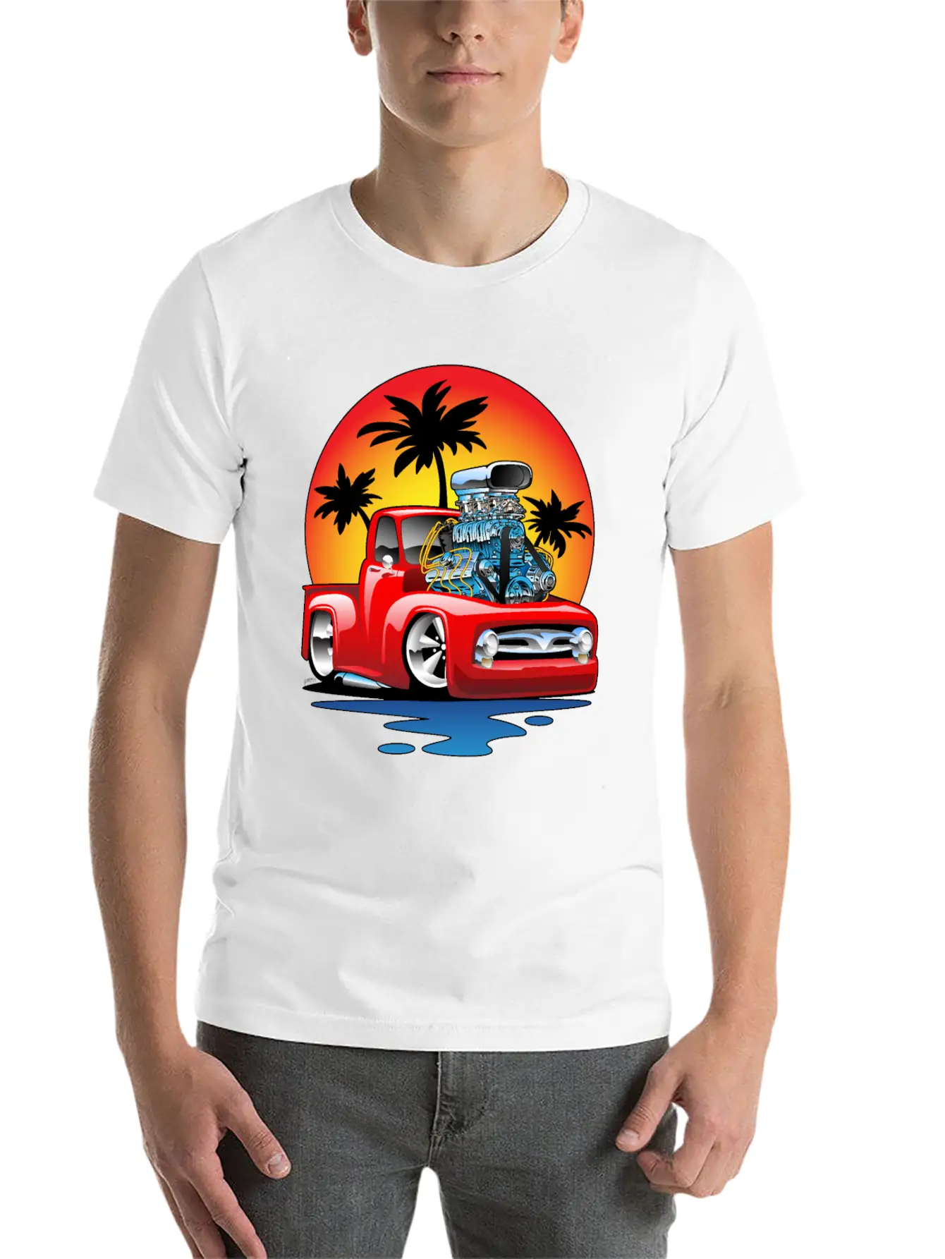 Funny Classic Pick-up Truck Hot Rod Cartoon Unisex Casual T-Shirt – Clean Design For Daily Comfort