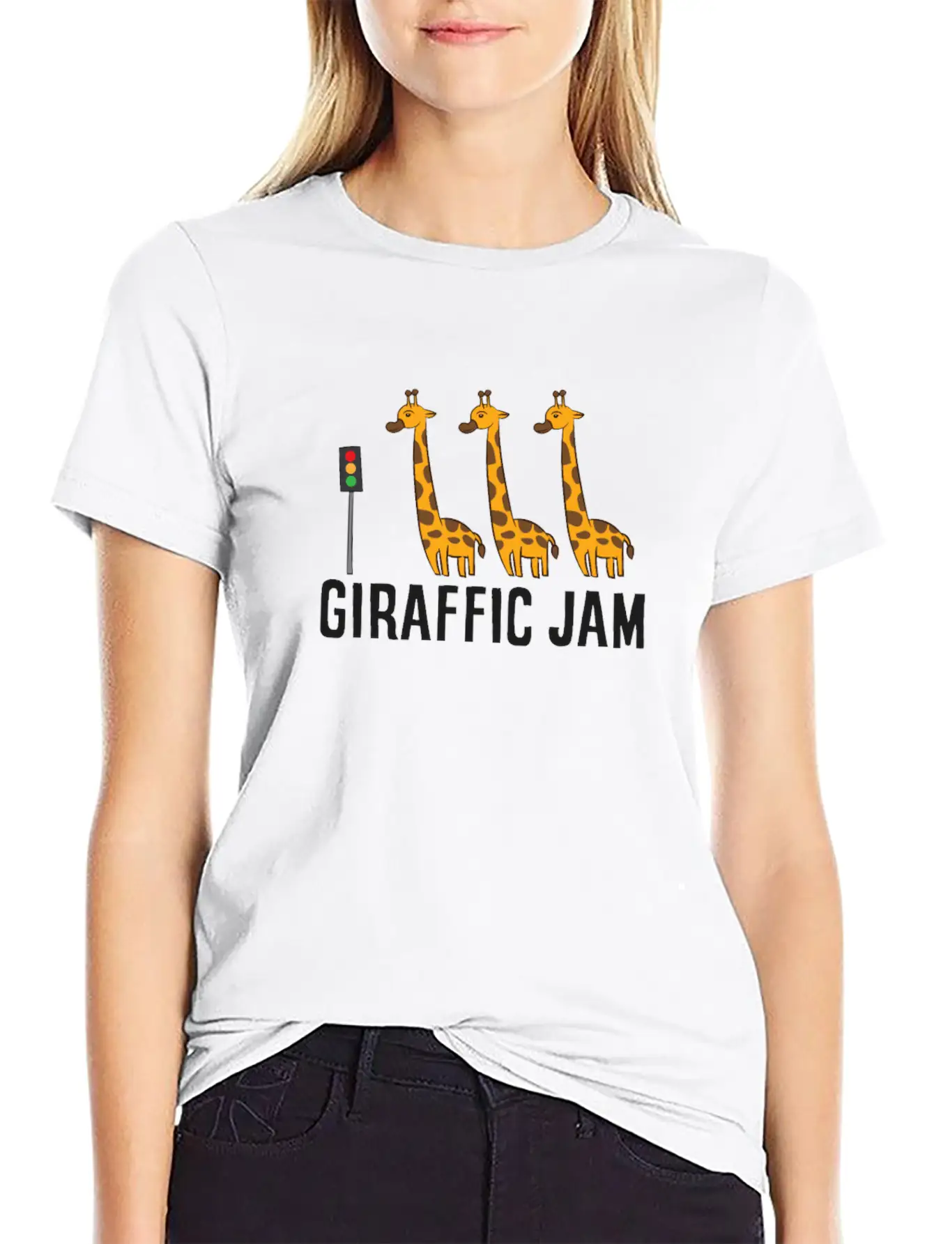 Funny Giraffic Jam Cute Giraffe Giraffe Pun Cute Unisex Short Sleeve Soft Cotton T-Shirt – Casual Everyday Wear