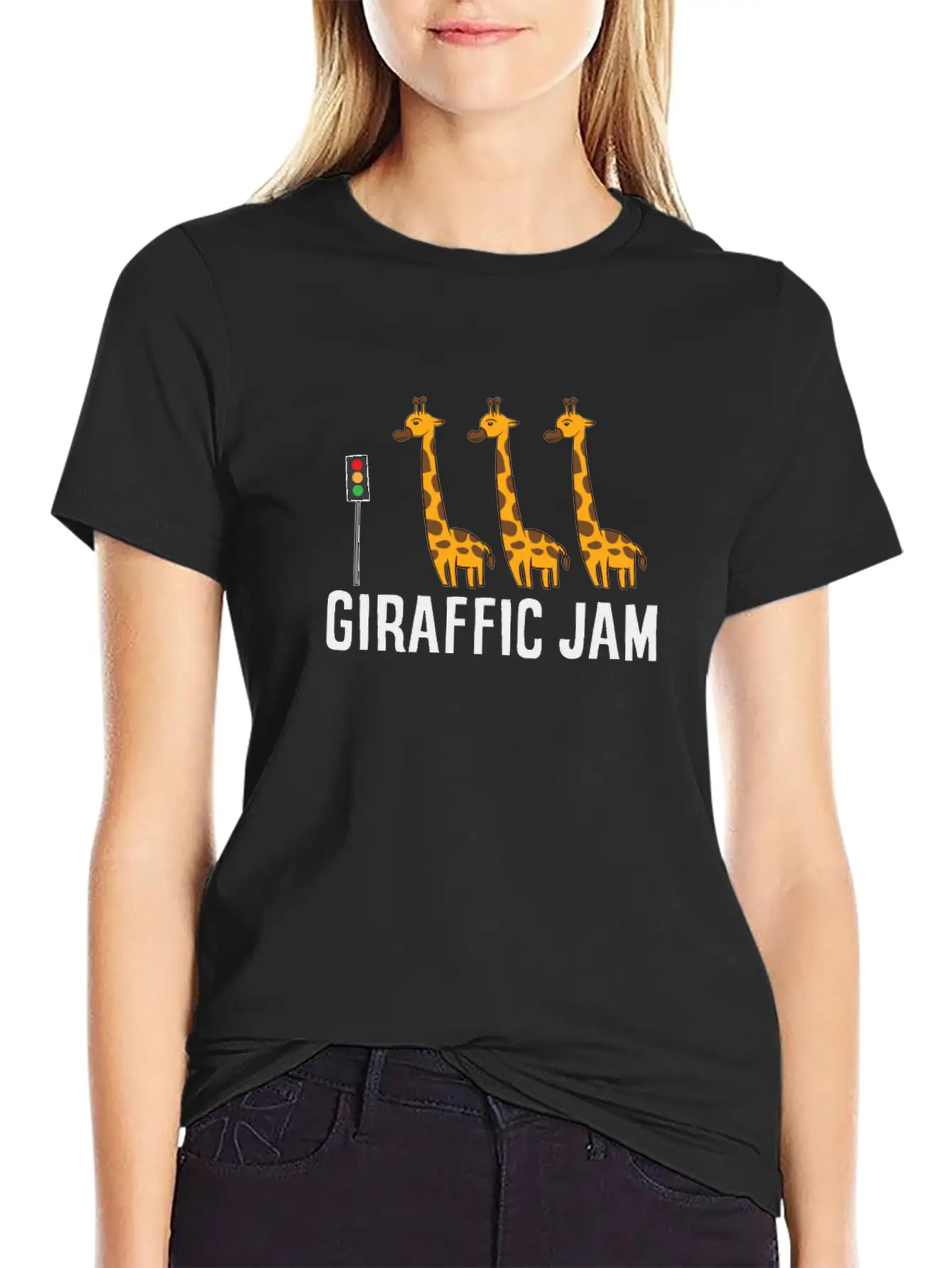 Funny Giraffic Jam Cute Giraffe Giraffe Pun Cute Unisex Short Sleeve Soft Cotton T-Shirt – Casual Everyday Wear
