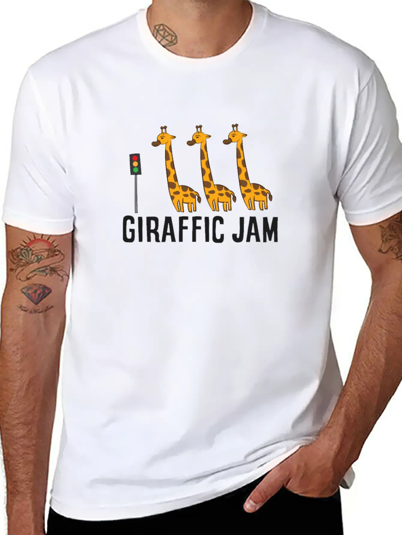 Funny Giraffic Jam Cute Giraffe Giraffe Pun Cute Unisex Short Sleeve Soft Cotton T-Shirt – Casual Everyday Wear