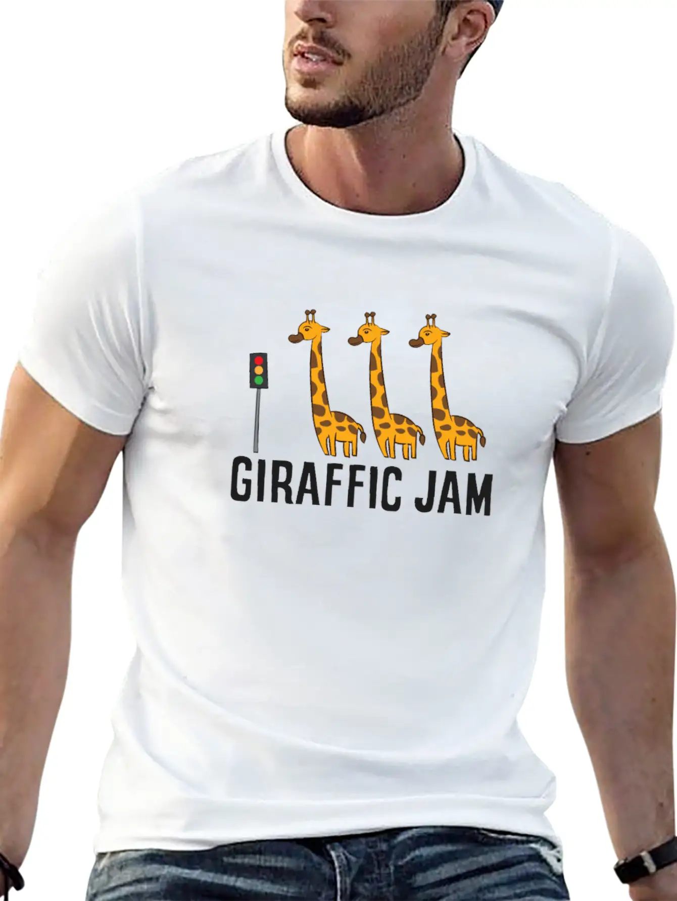 Funny Giraffic Jam Cute Giraffe Giraffe Pun Cute Unisex Short Sleeve Soft Cotton T-Shirt – Casual Everyday Wear