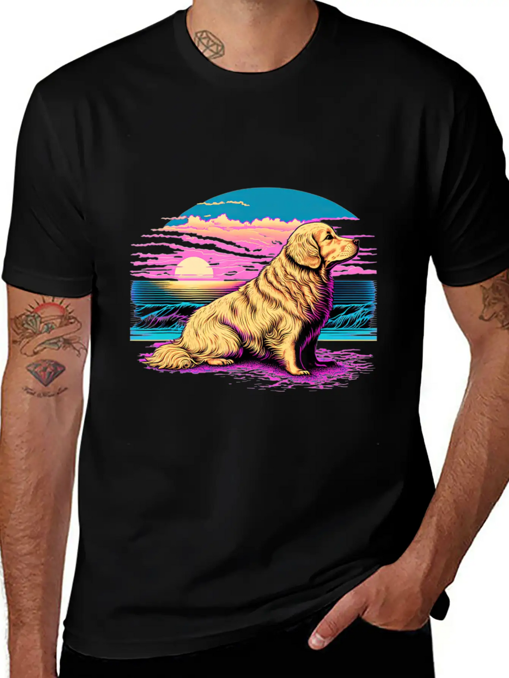 Funny Golden Retriever Vaporwave Unisex Casual T-Shirt – Clean Design For Daily Comfort