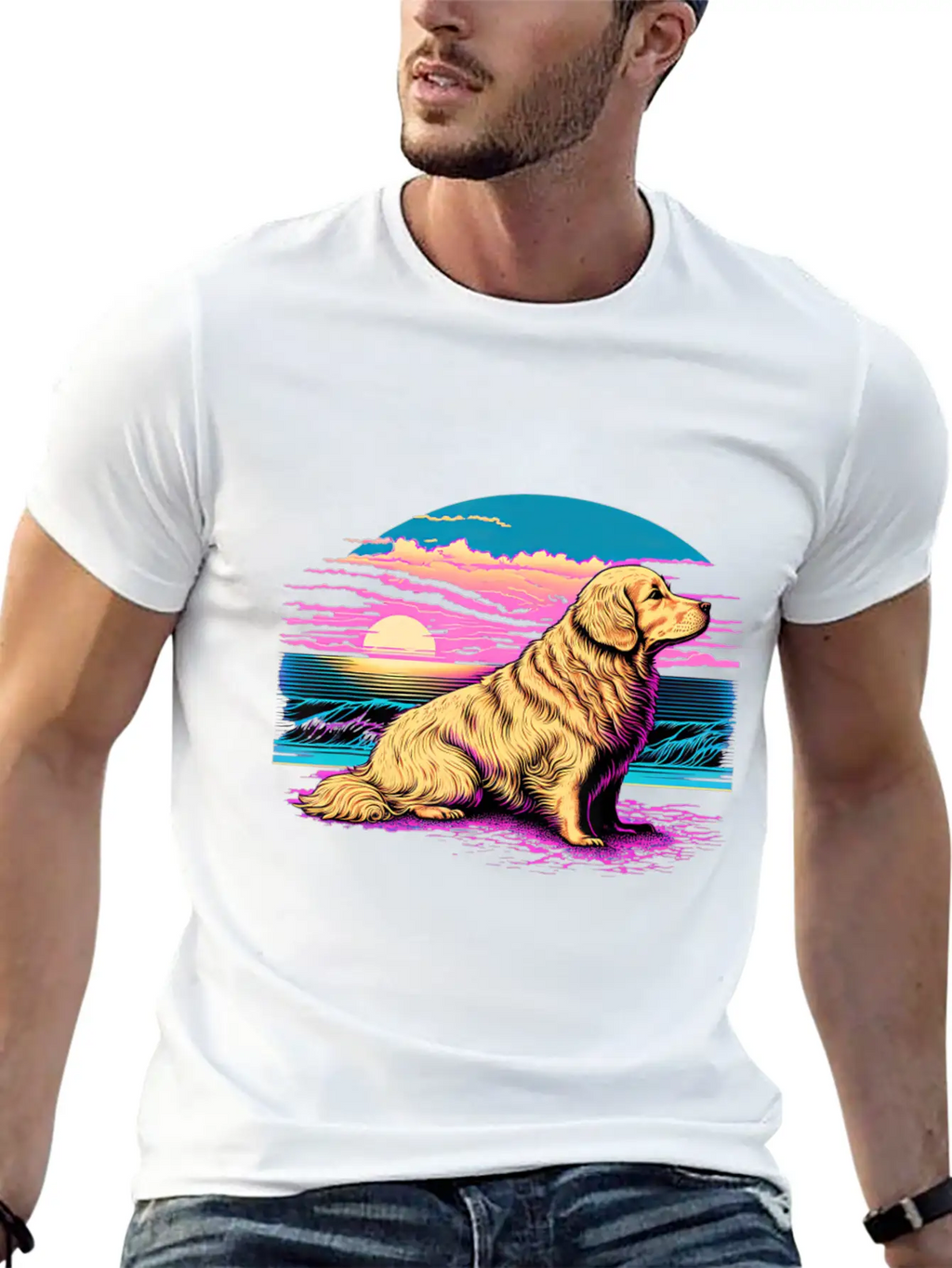 Funny Golden Retriever Vaporwave Unisex Casual T-Shirt – Clean Design For Daily Comfort