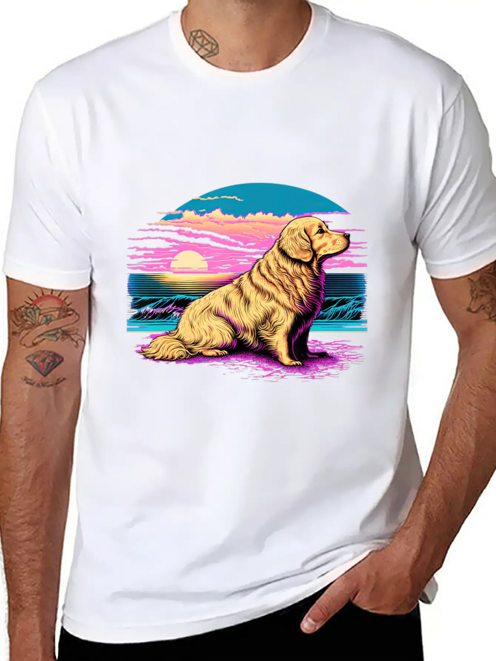 Funny Golden Retriever Vaporwave Unisex Casual T-Shirt – Clean Design For Daily Comfort