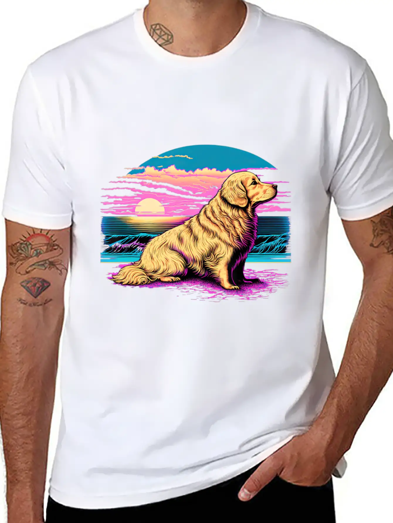 Funny Golden Retriever Vaporwave Unisex Casual T-Shirt – Clean Design For Daily Comfort