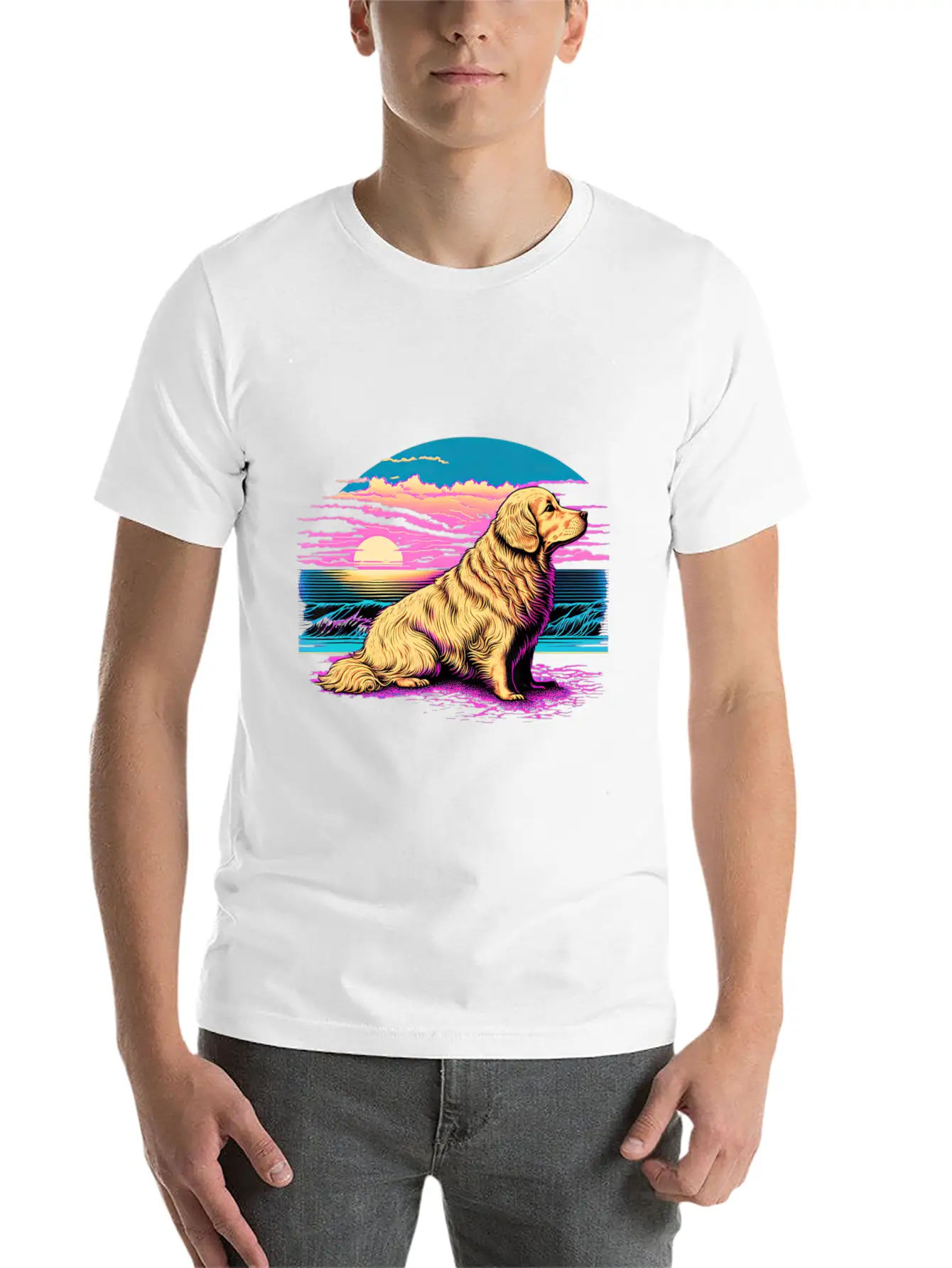 Funny Golden Retriever Vaporwave Unisex Casual T-Shirt – Clean Design For Daily Comfort