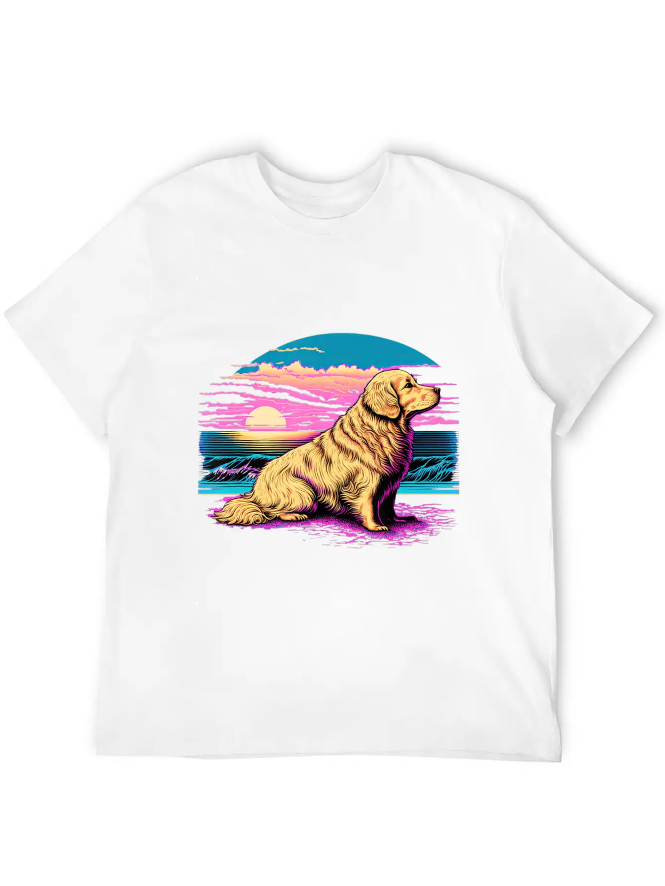 Funny Golden Retriever Vaporwave Unisex Casual T-Shirt – Clean Design For Daily Comfort
