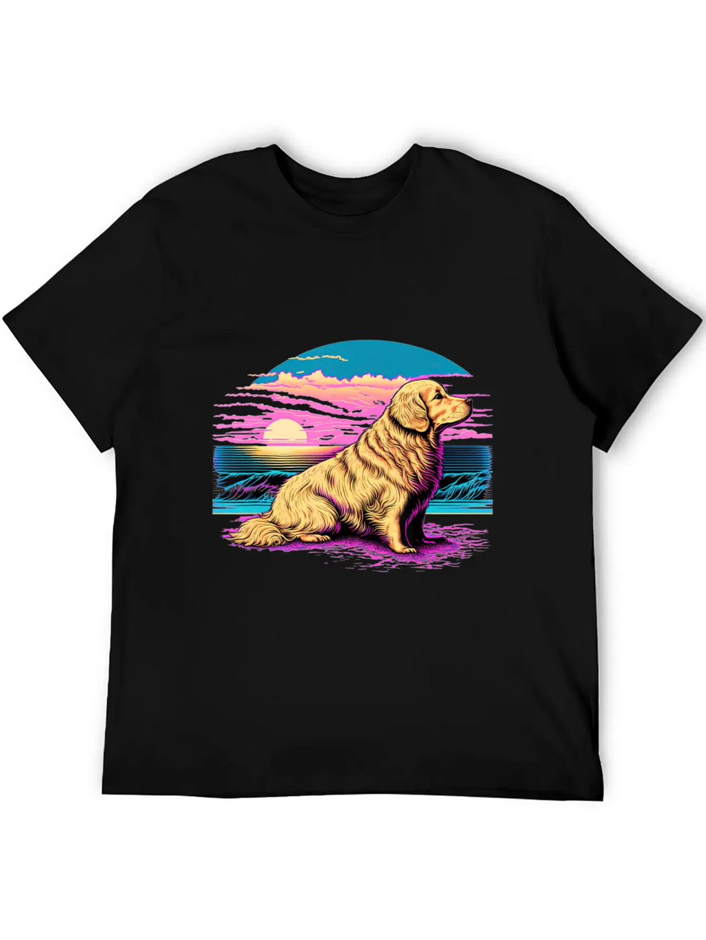 Funny Golden Retriever Vaporwave Unisex Casual T-Shirt – Clean Design For Daily Comfort