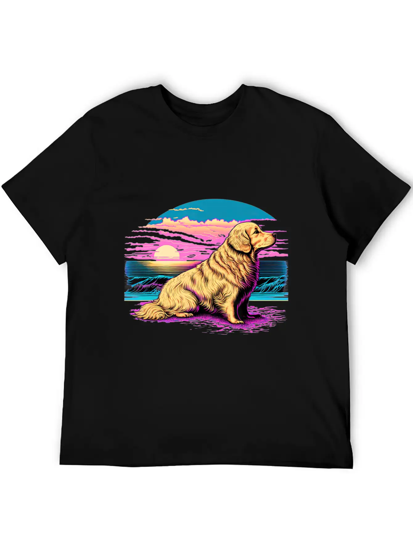 Funny Golden Retriever Vaporwave Unisex Casual T-Shirt – Clean Design For Daily Comfort