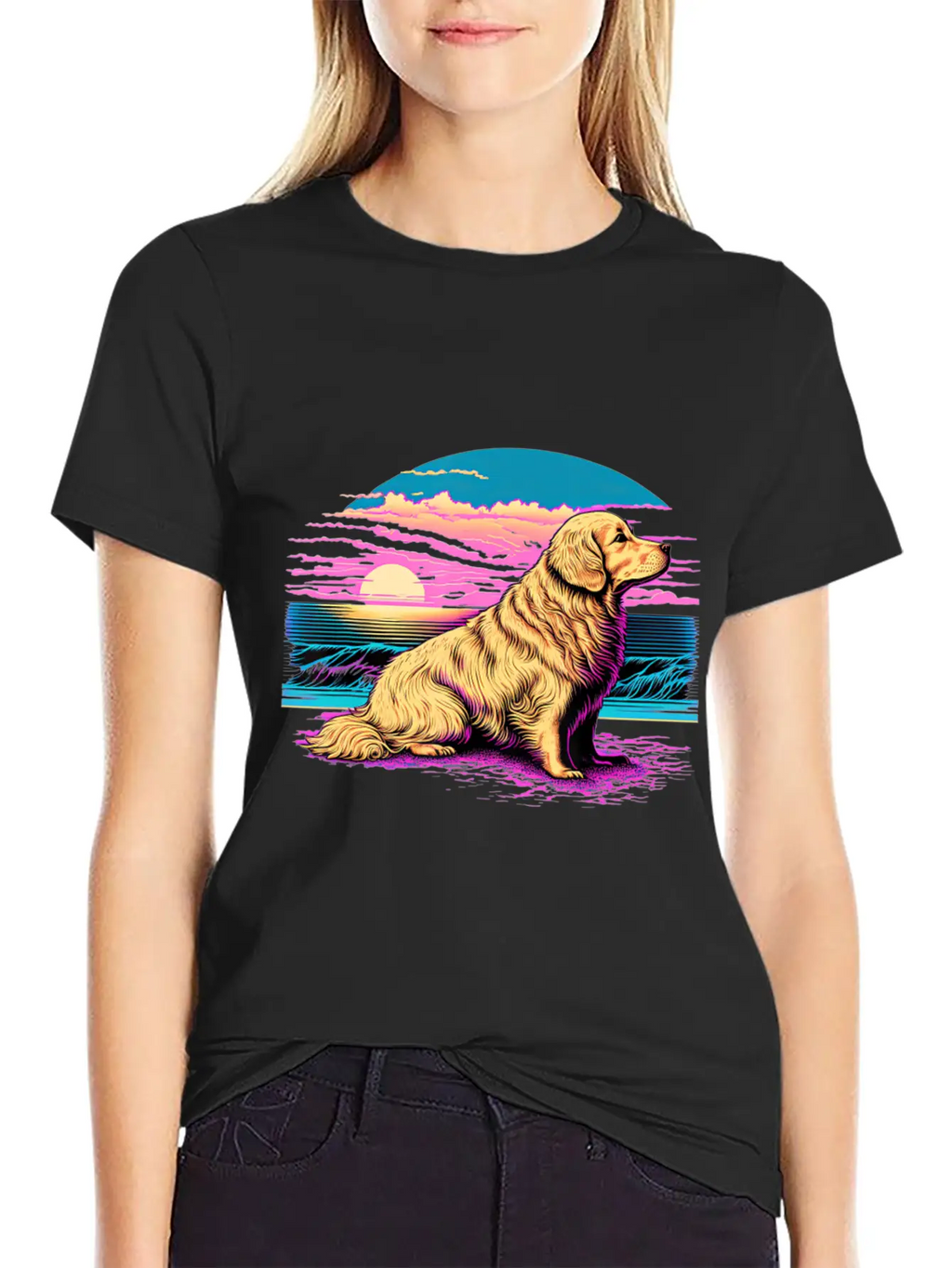 Funny Golden Retriever Vaporwave Unisex Casual T-Shirt – Clean Design For Daily Comfort
