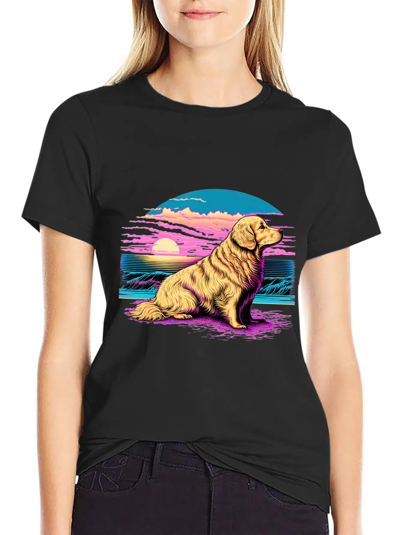 Funny Golden Retriever Vaporwave Unisex Casual T-Shirt – Clean Design For Daily Comfort