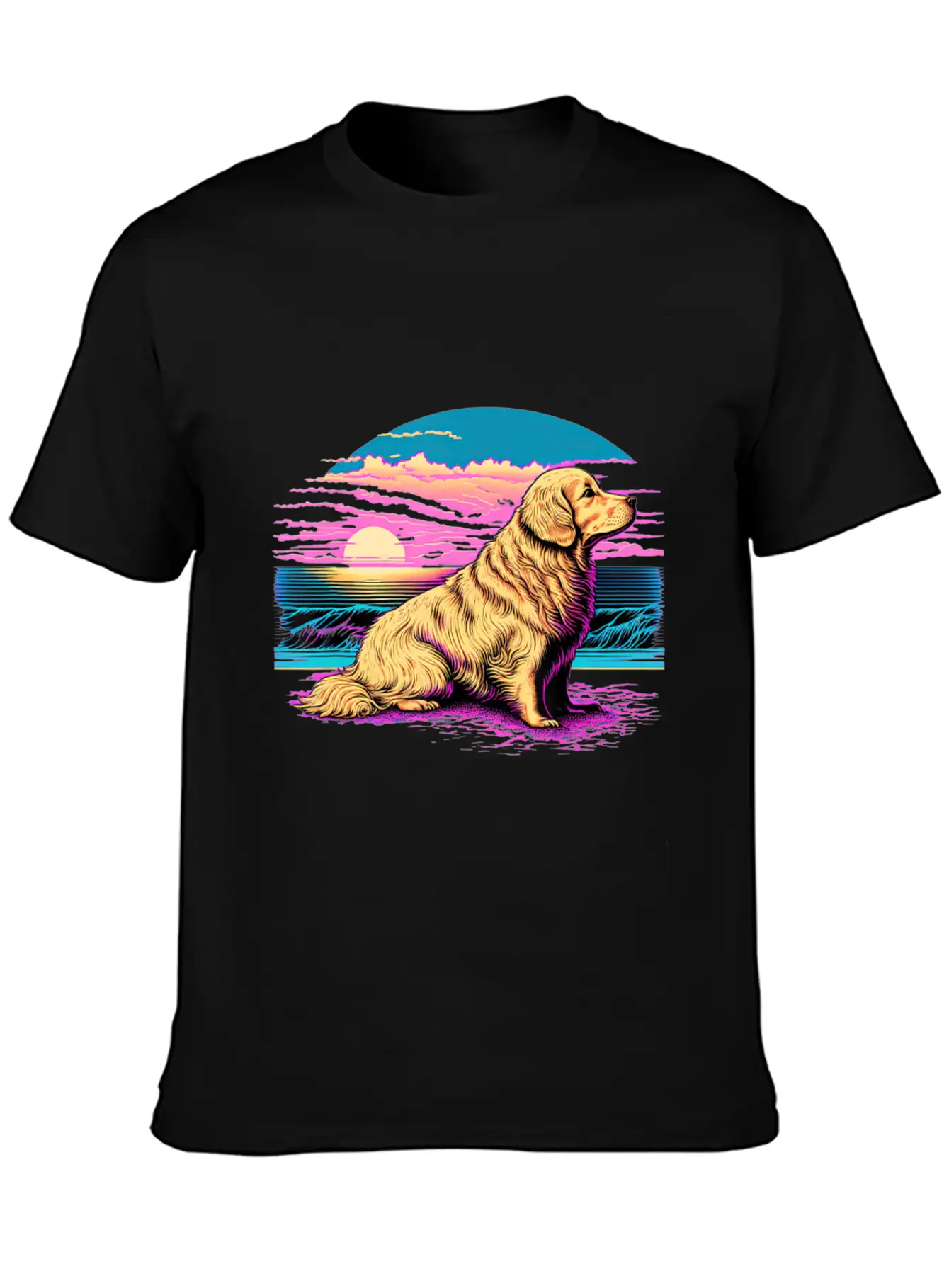 Funny Golden Retriever Vaporwave Unisex Casual T-Shirt – Clean Design For Daily Comfort