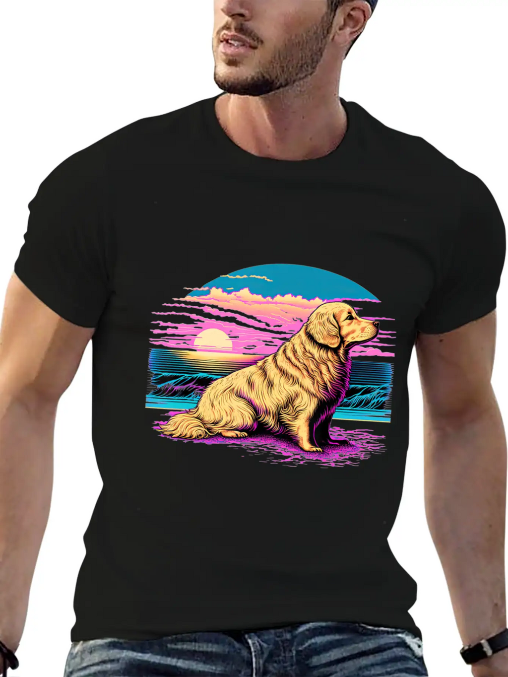 Funny Golden Retriever Vaporwave Unisex Casual T-Shirt – Clean Design For Daily Comfort