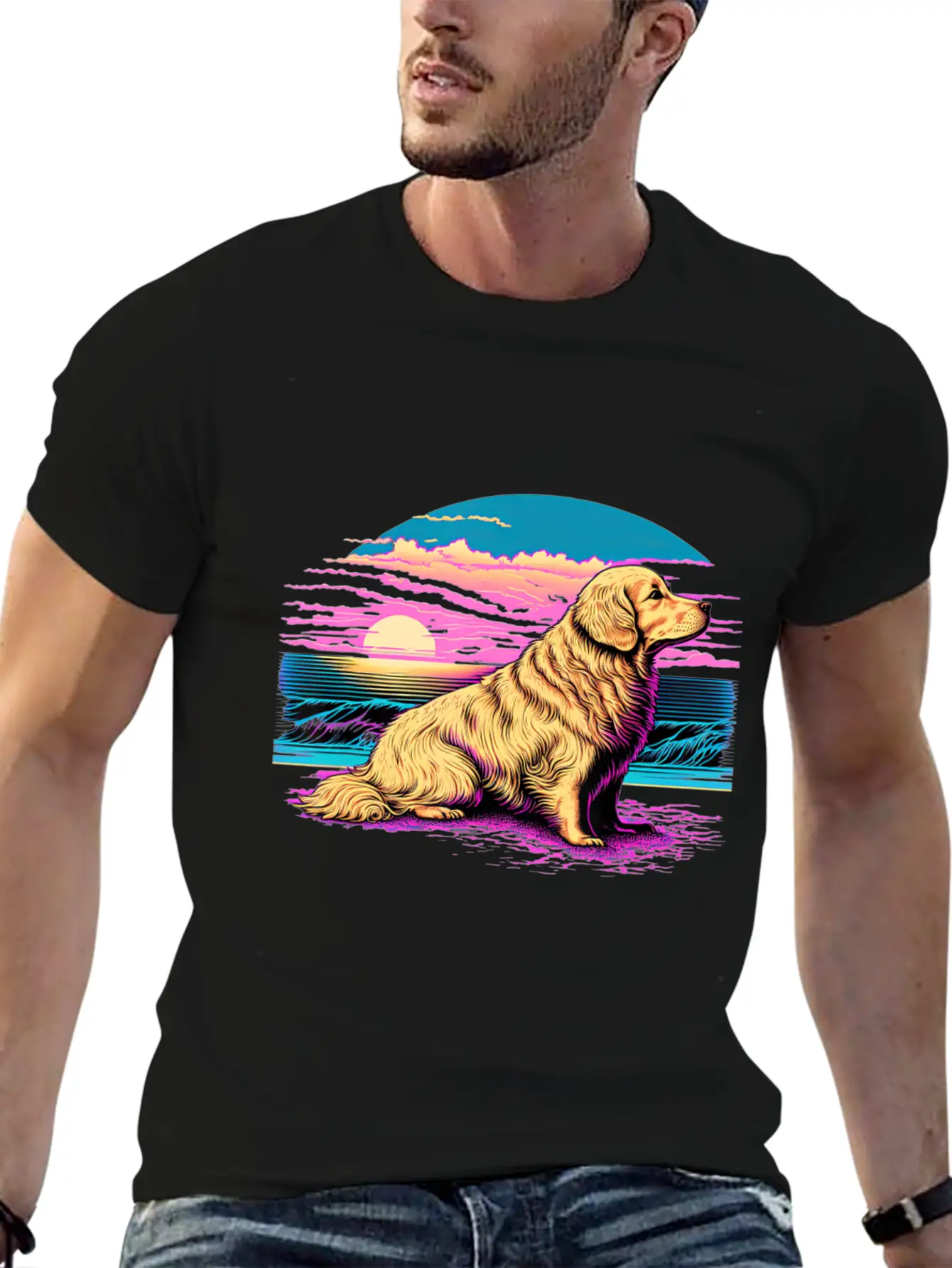 Funny Golden Retriever Vaporwave Unisex Casual T-Shirt – Clean Design For Daily Comfort