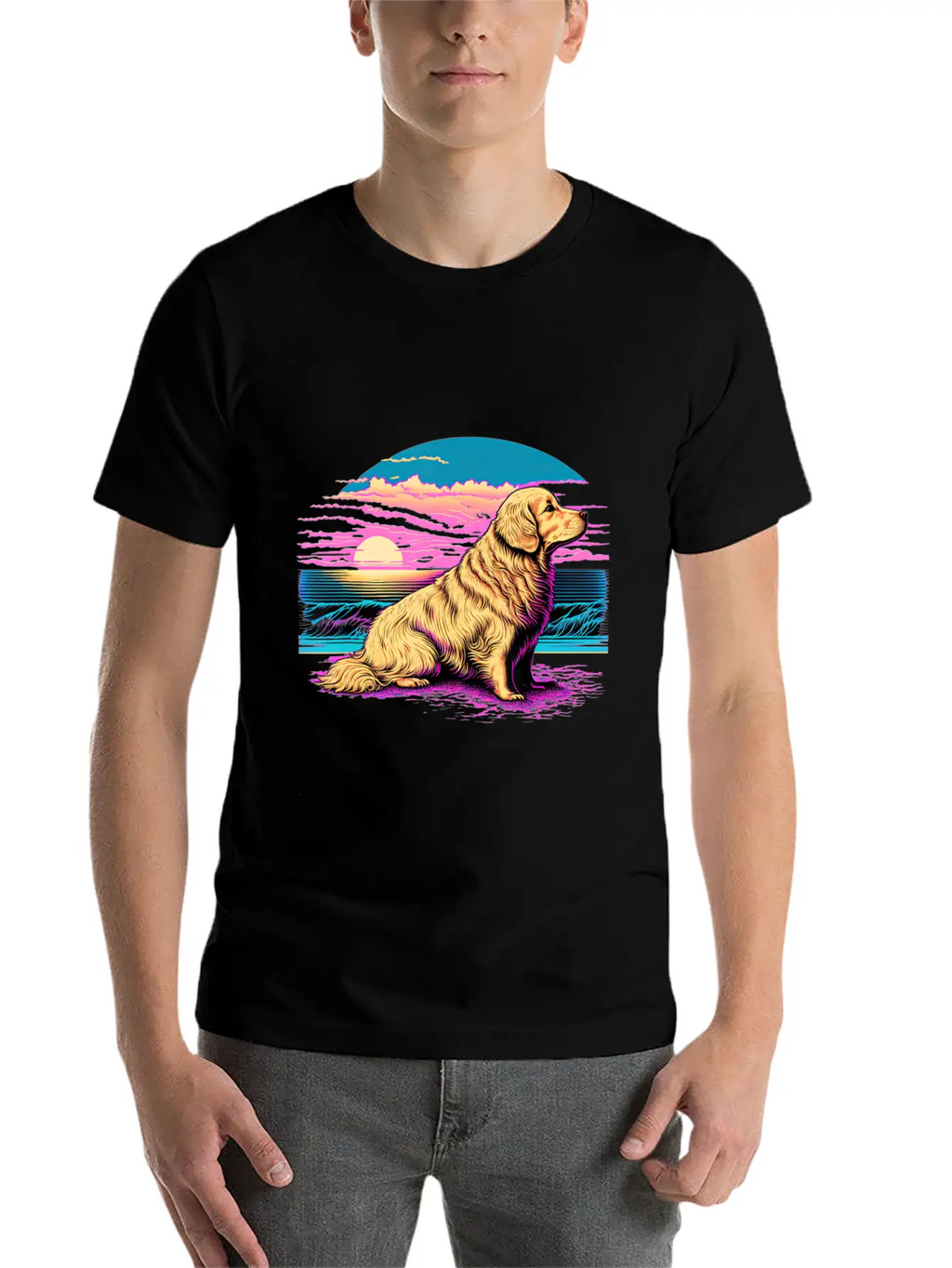 Funny Golden Retriever Vaporwave Unisex Casual T-Shirt – Clean Design For Daily Comfort