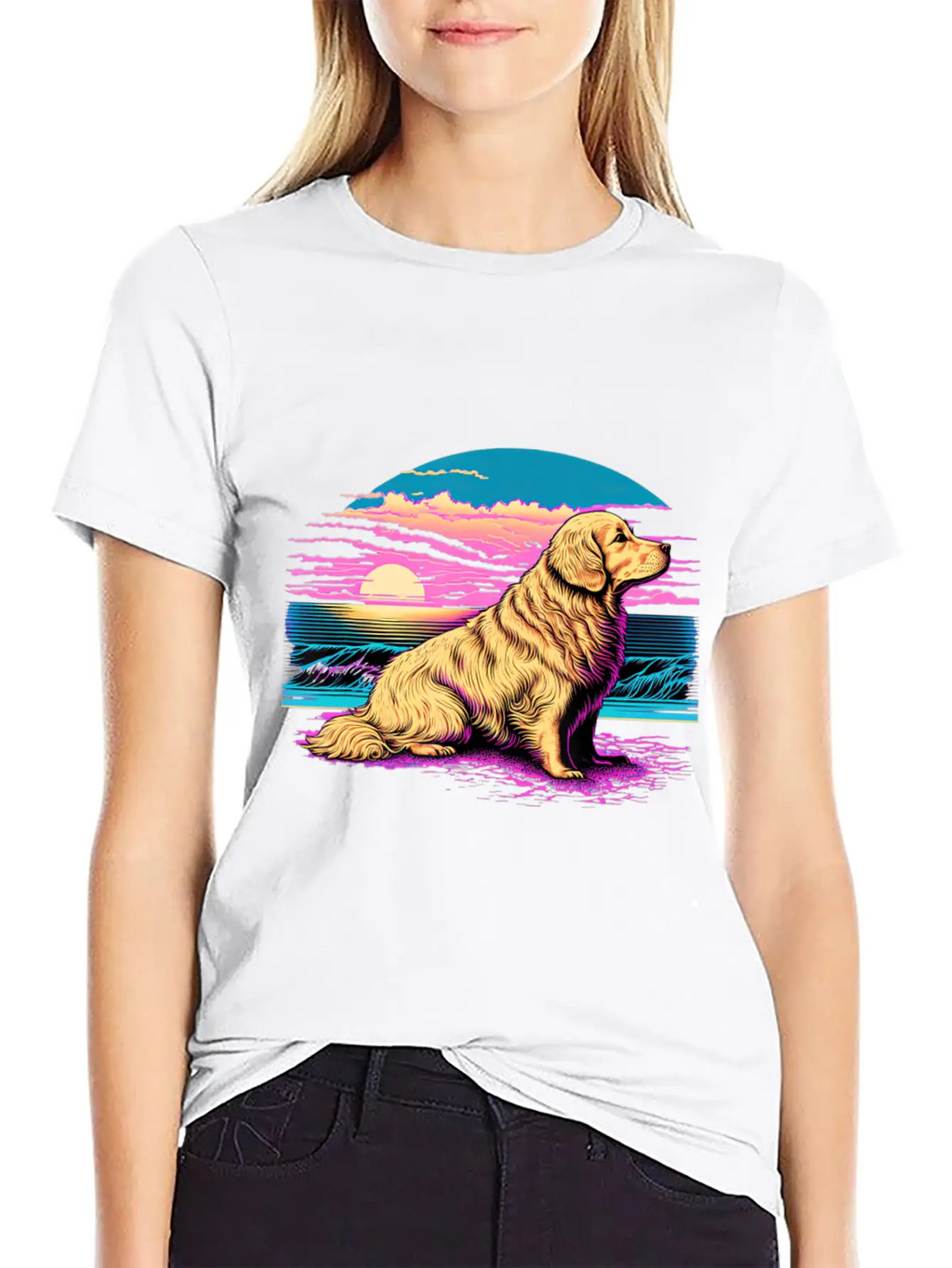 Funny Golden Retriever Vaporwave Unisex Casual T-Shirt – Clean Design For Daily Comfort