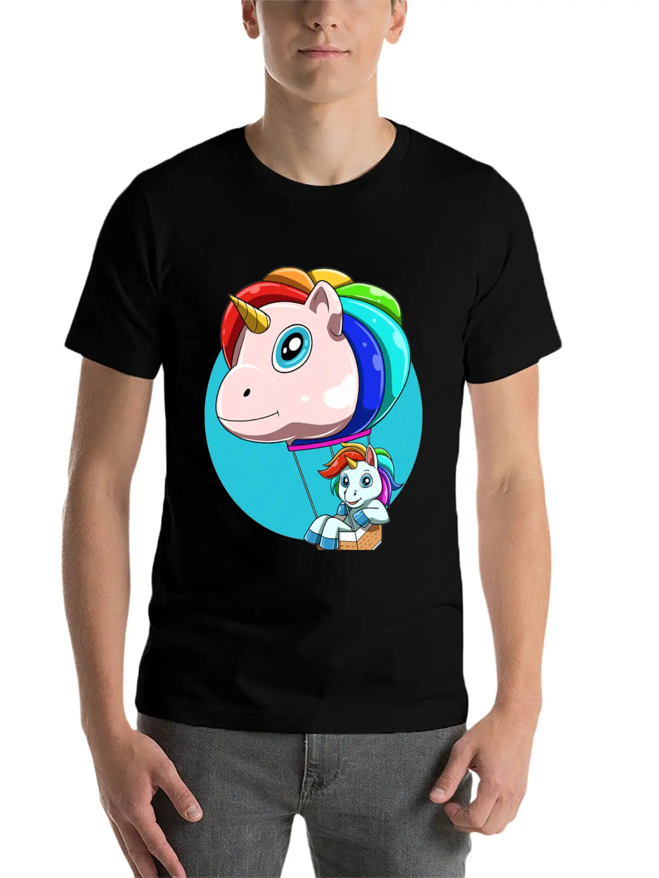 Funny Hot Air Balloon As Unicorn Unisex Casual T-Shirt – Clean Design For Daily Comfort