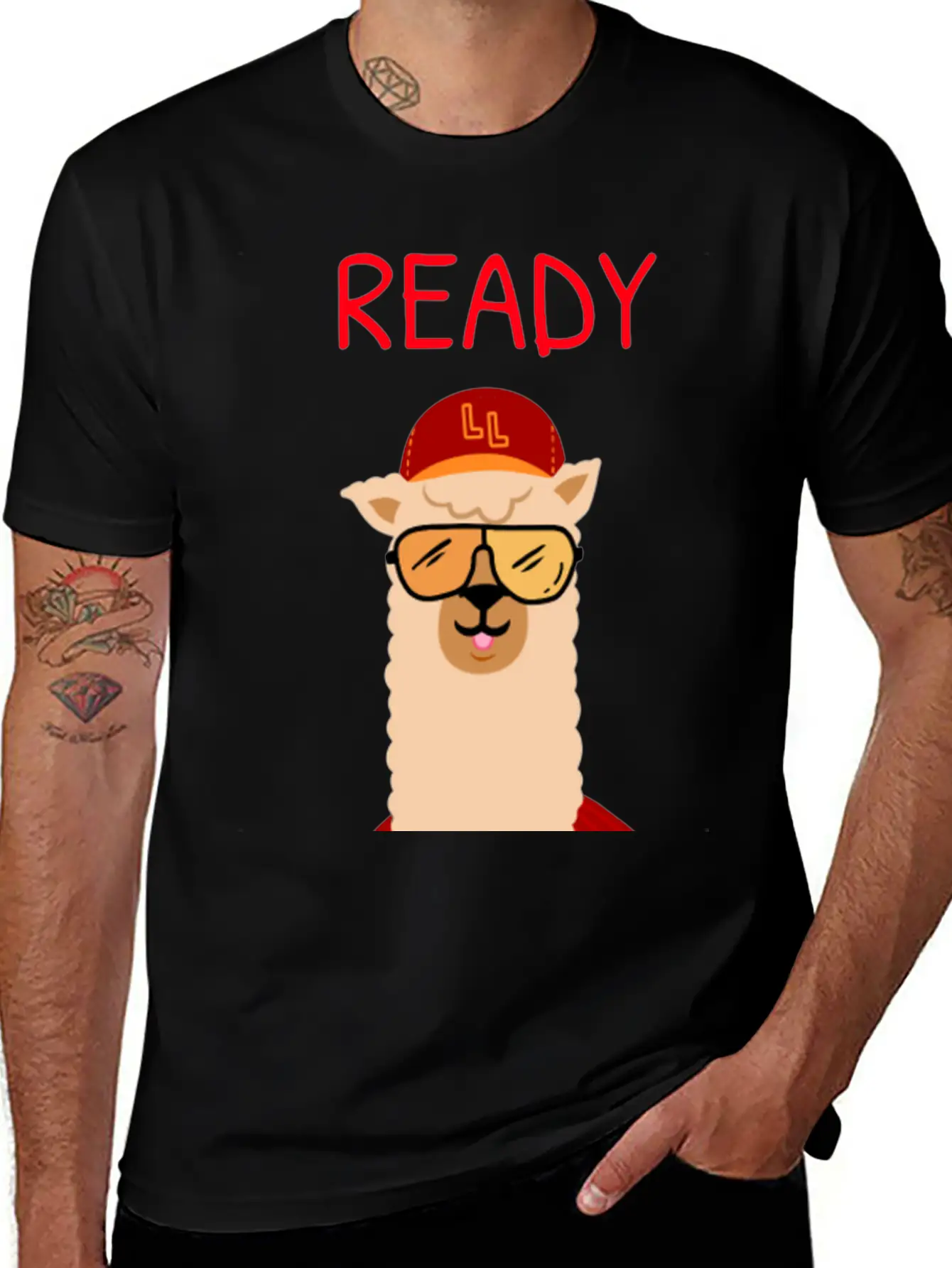 Funny Llama With Sunglasses Enjoying Match Day Stylish Everyday T-Shirt – Unisex Basic Cotton Tee