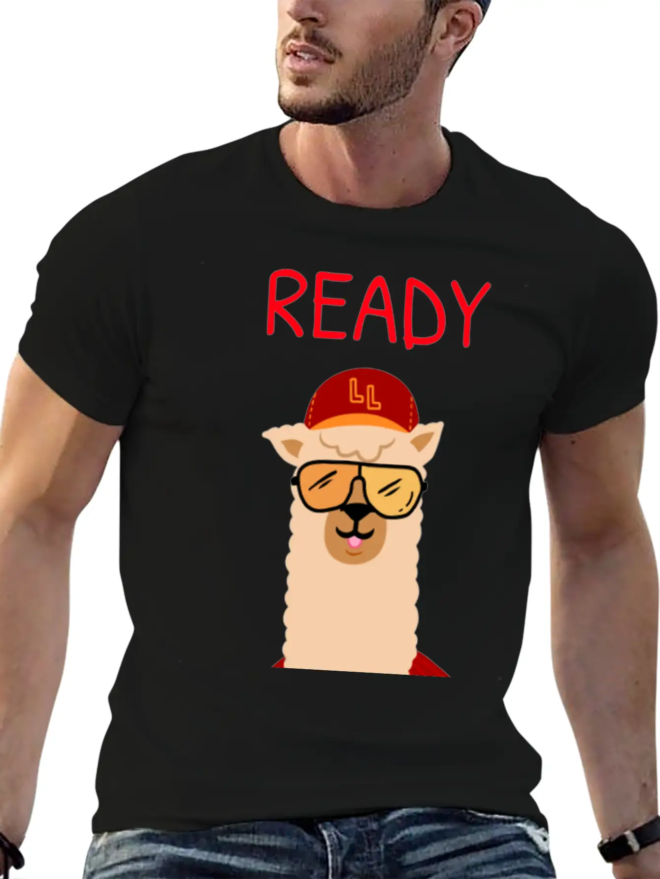 Funny Llama With Sunglasses Enjoying Match Day Stylish Everyday T-Shirt – Unisex Basic Cotton Tee