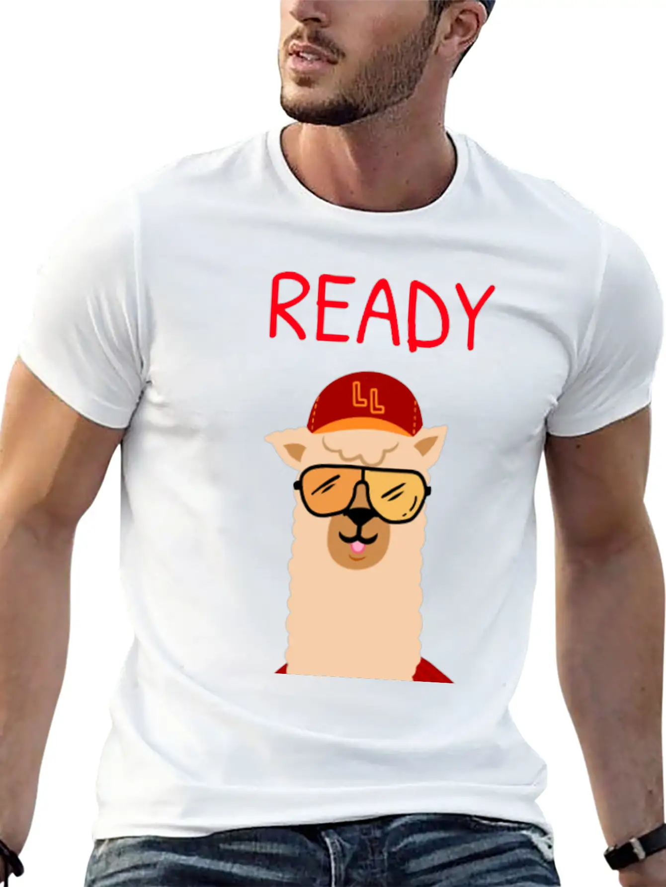 Funny Llama With Sunglasses Enjoying Match Day Stylish Everyday T-Shirt – Unisex Basic Cotton Tee