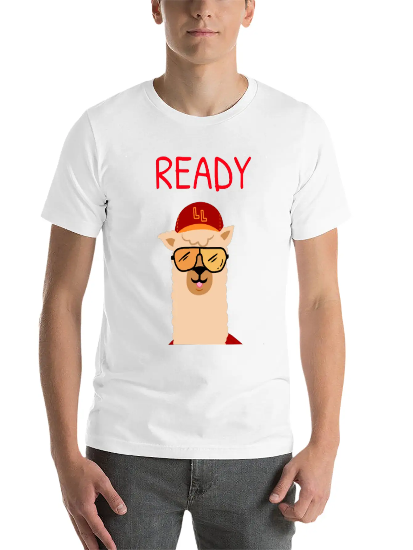 Funny Llama With Sunglasses Enjoying Match Day Stylish Everyday T-Shirt – Unisex Basic Cotton Tee