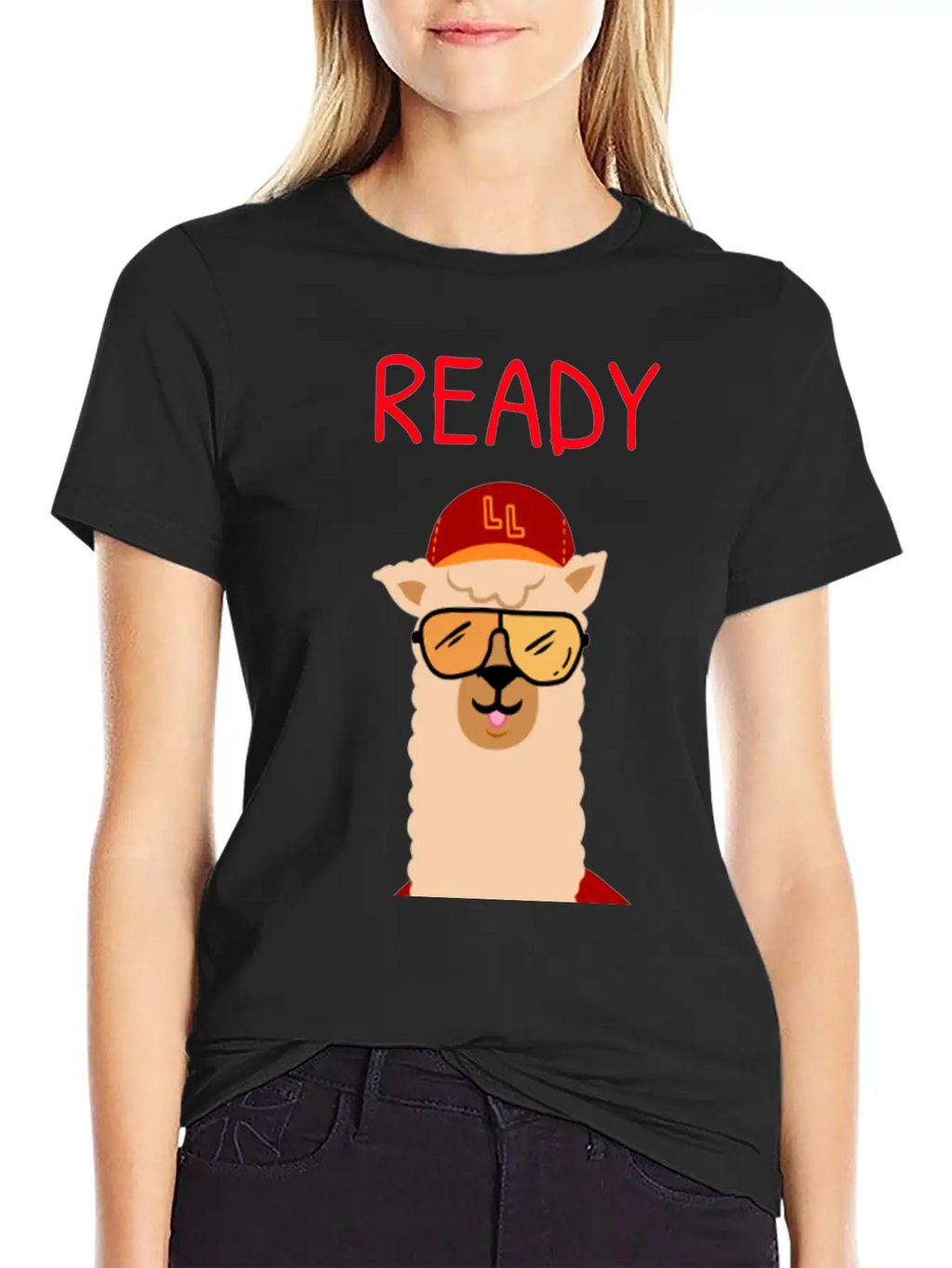 Funny Llama With Sunglasses Enjoying Match Day Stylish Everyday T-Shirt – Unisex Basic Cotton Tee