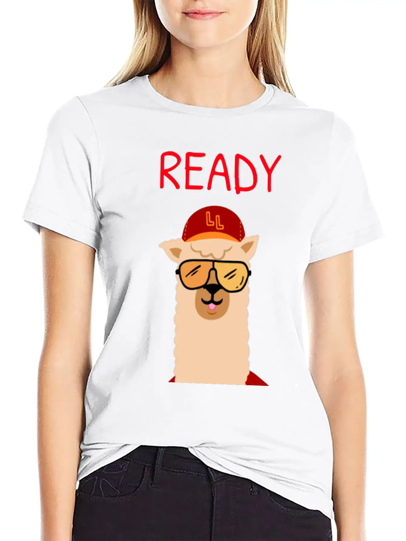 Funny Llama With Sunglasses Enjoying Match Day Stylish Everyday T-Shirt – Unisex Basic Cotton Tee