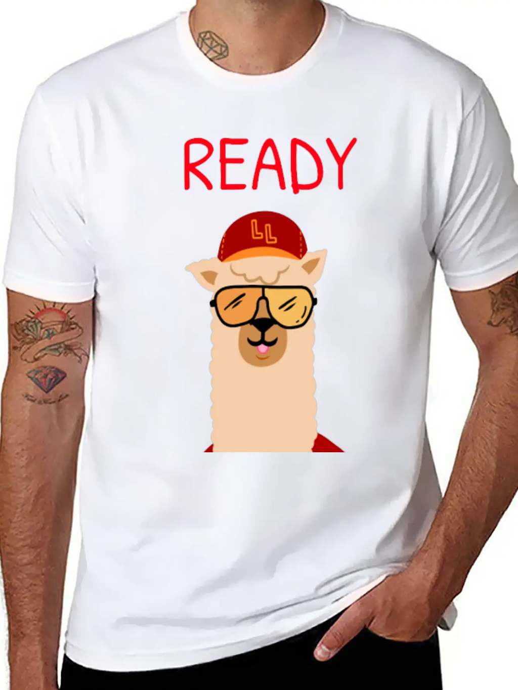Funny Llama With Sunglasses Enjoying Match Day Stylish Everyday T-Shirt – Unisex Basic Cotton Tee