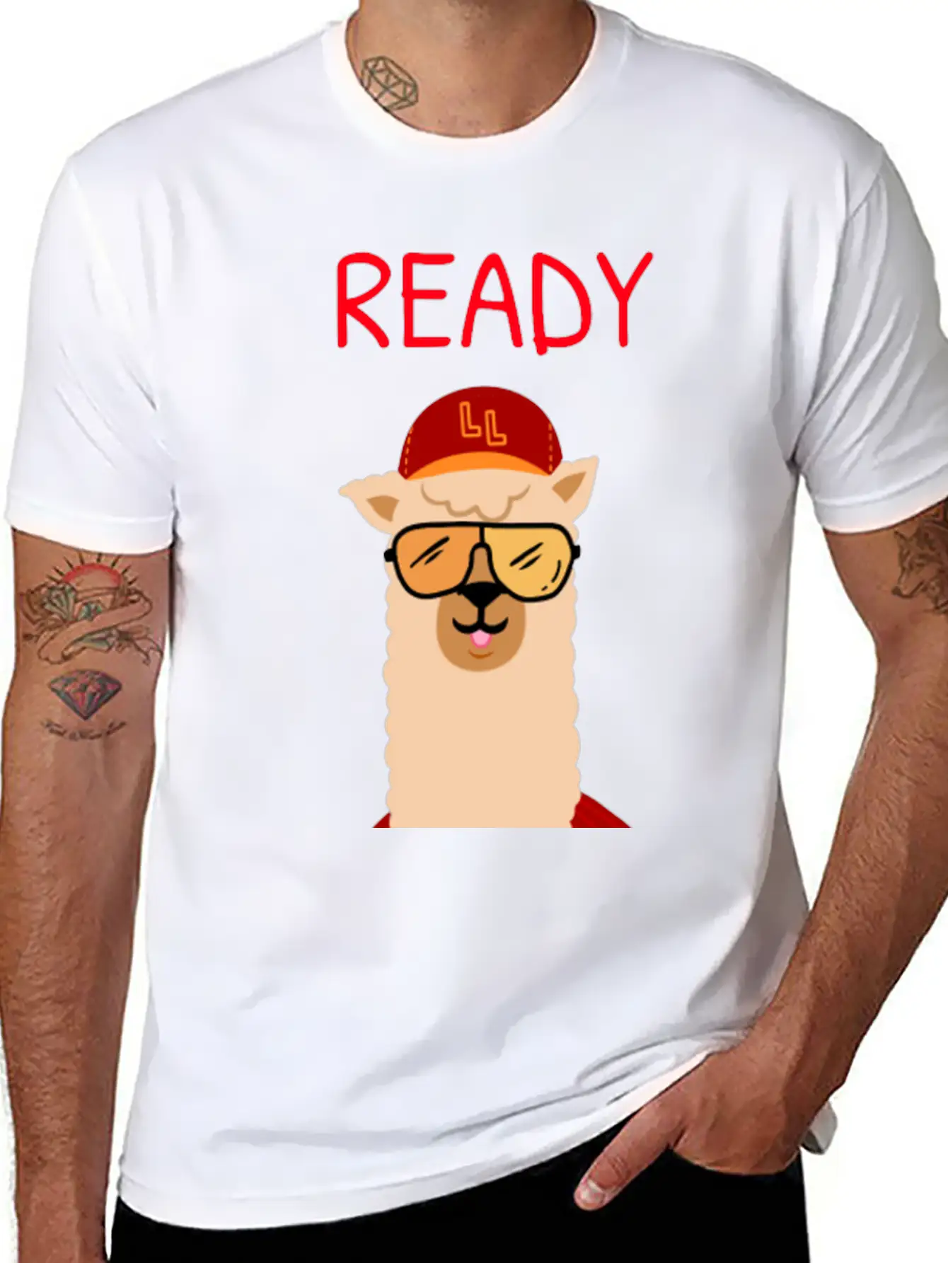 Funny Llama With Sunglasses Enjoying Match Day Stylish Everyday T-Shirt – Unisex Basic Cotton Tee