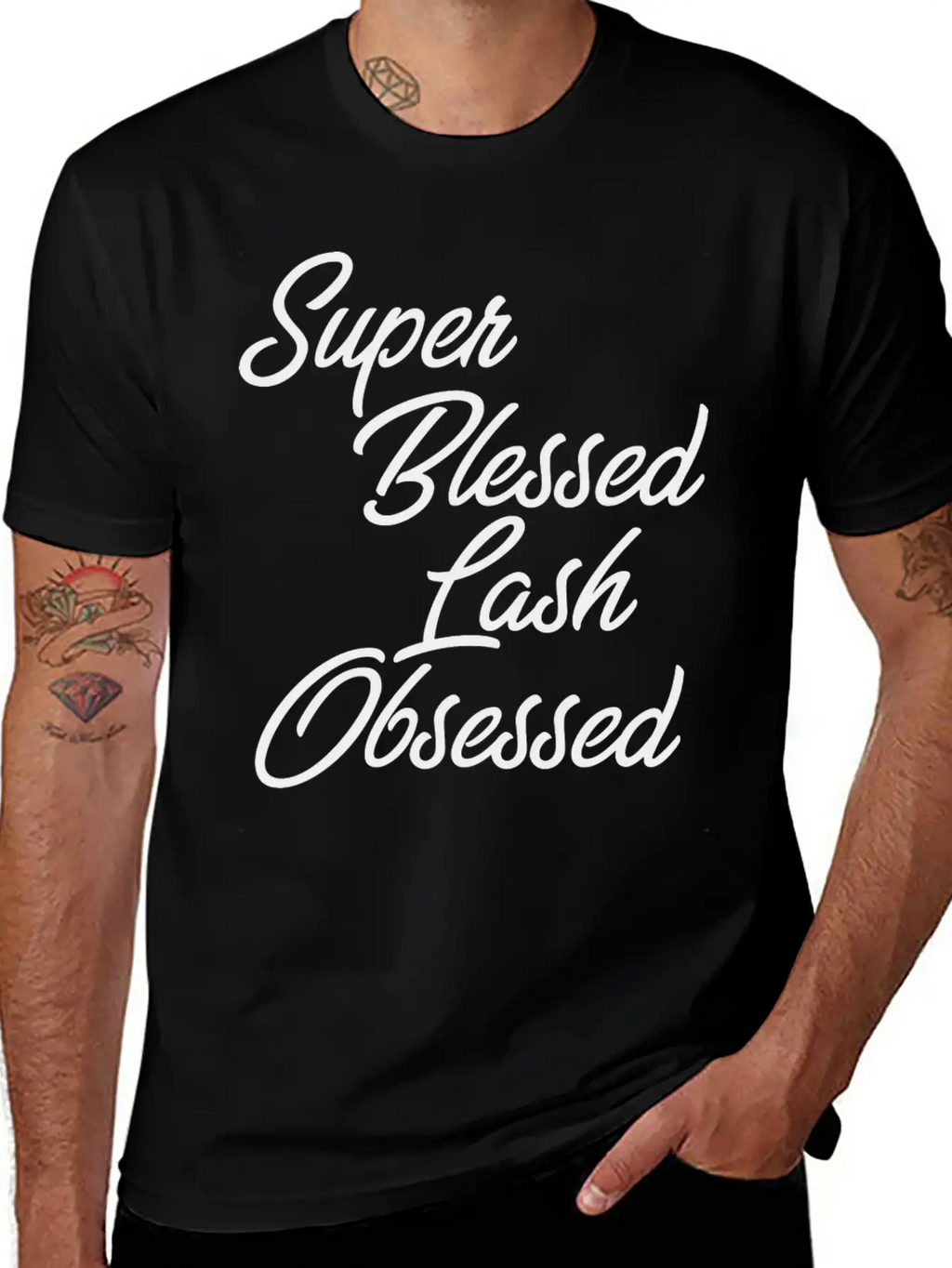 Funny Makeup - Super Blessed Lash Obsessed - Humor Unisex Short Sleeve Soft Cotton T-Shirt – Casual Everyday Wear