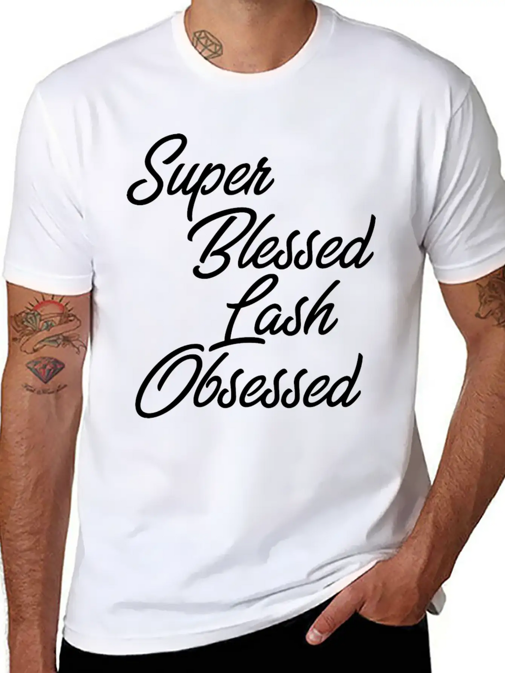 Funny Makeup - Super Blessed Lash Obsessed - Humor Unisex Short Sleeve Soft Cotton T-Shirt – Casual Everyday Wear