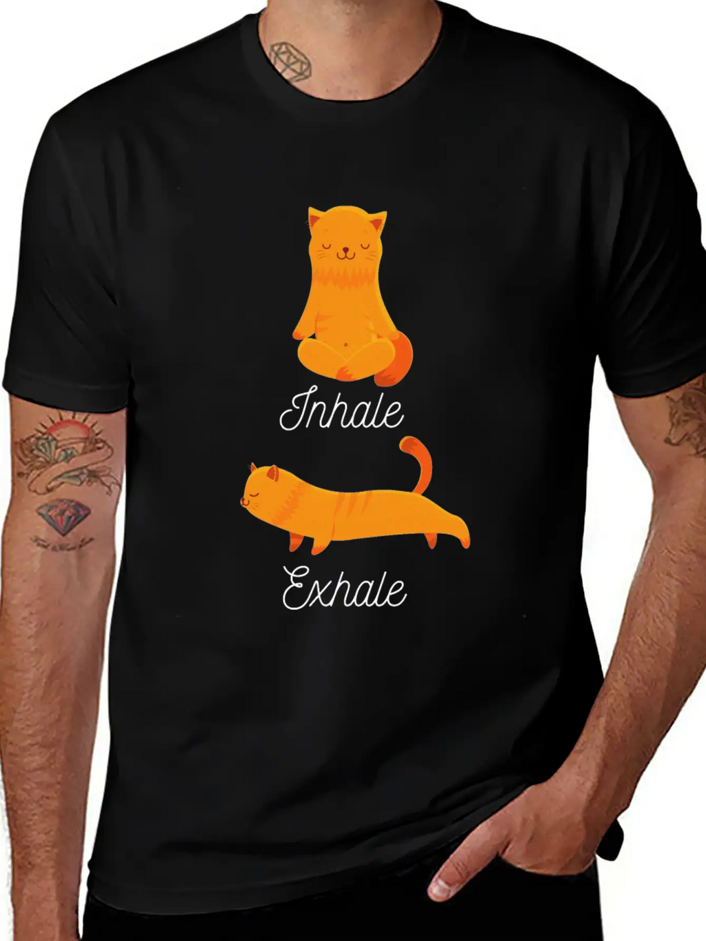Funny Meditation Meditating Cat Inhale Exhale Unisex Casual T-Shirt – Clean Design For Daily Comfort