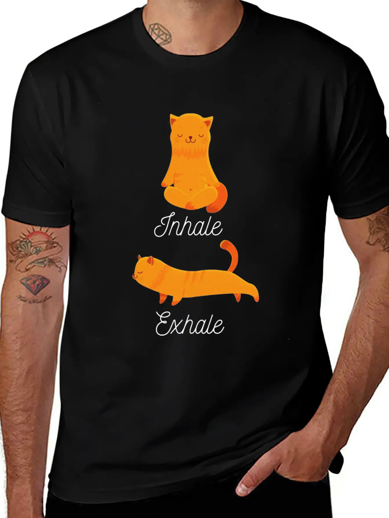 Funny Meditation Meditating Cat Inhale Exhale Unisex Casual T-Shirt – Clean Design For Daily Comfort