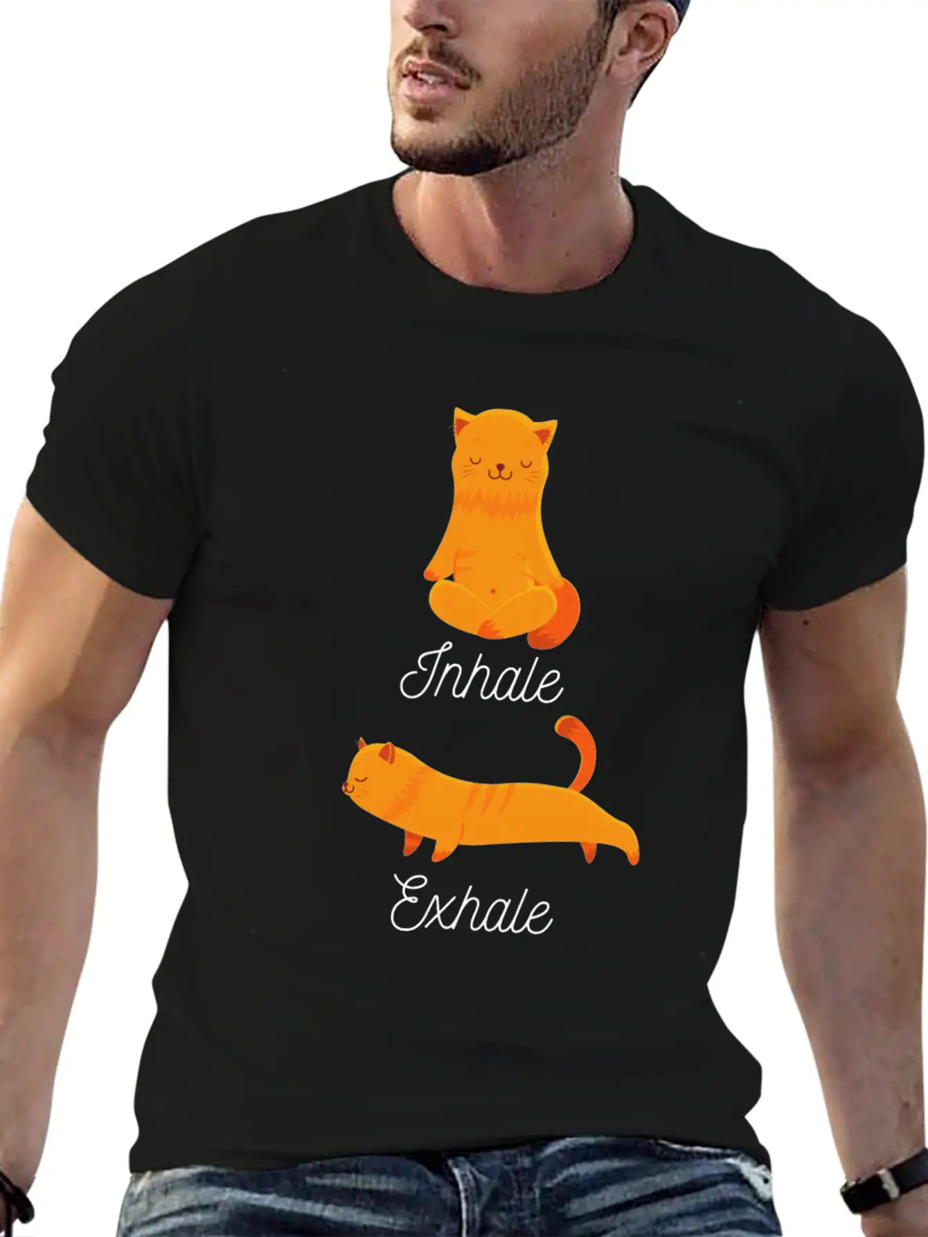 Funny Meditation Meditating Cat Inhale Exhale Unisex Casual T-Shirt – Clean Design For Daily Comfort