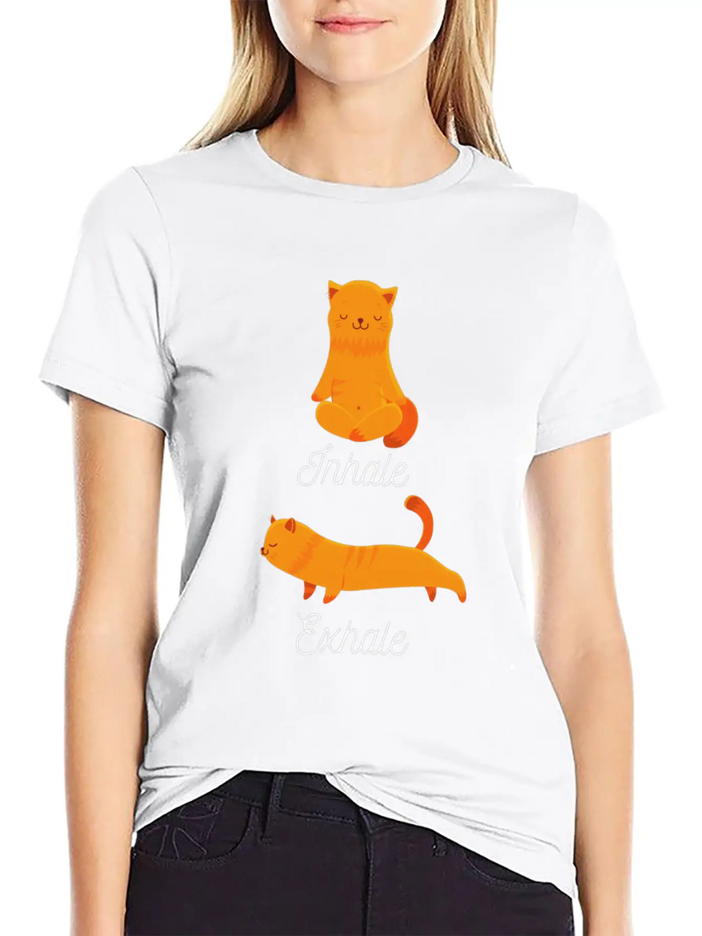 Funny Meditation Meditating Cat Inhale Exhale Unisex Casual T-Shirt – Clean Design For Daily Comfort