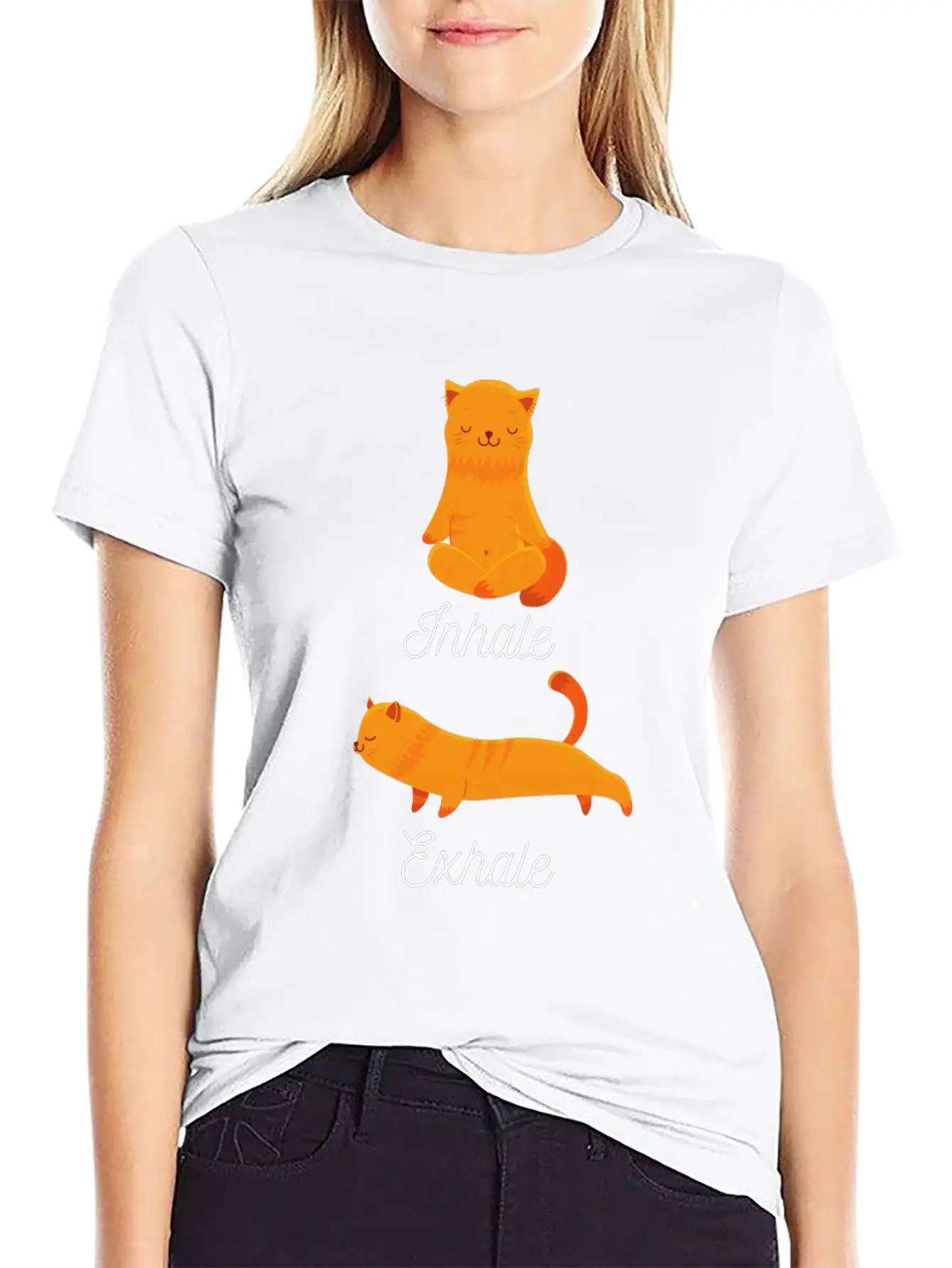 Funny Meditation Meditating Cat Inhale Exhale Unisex Casual T-Shirt – Clean Design For Daily Comfort